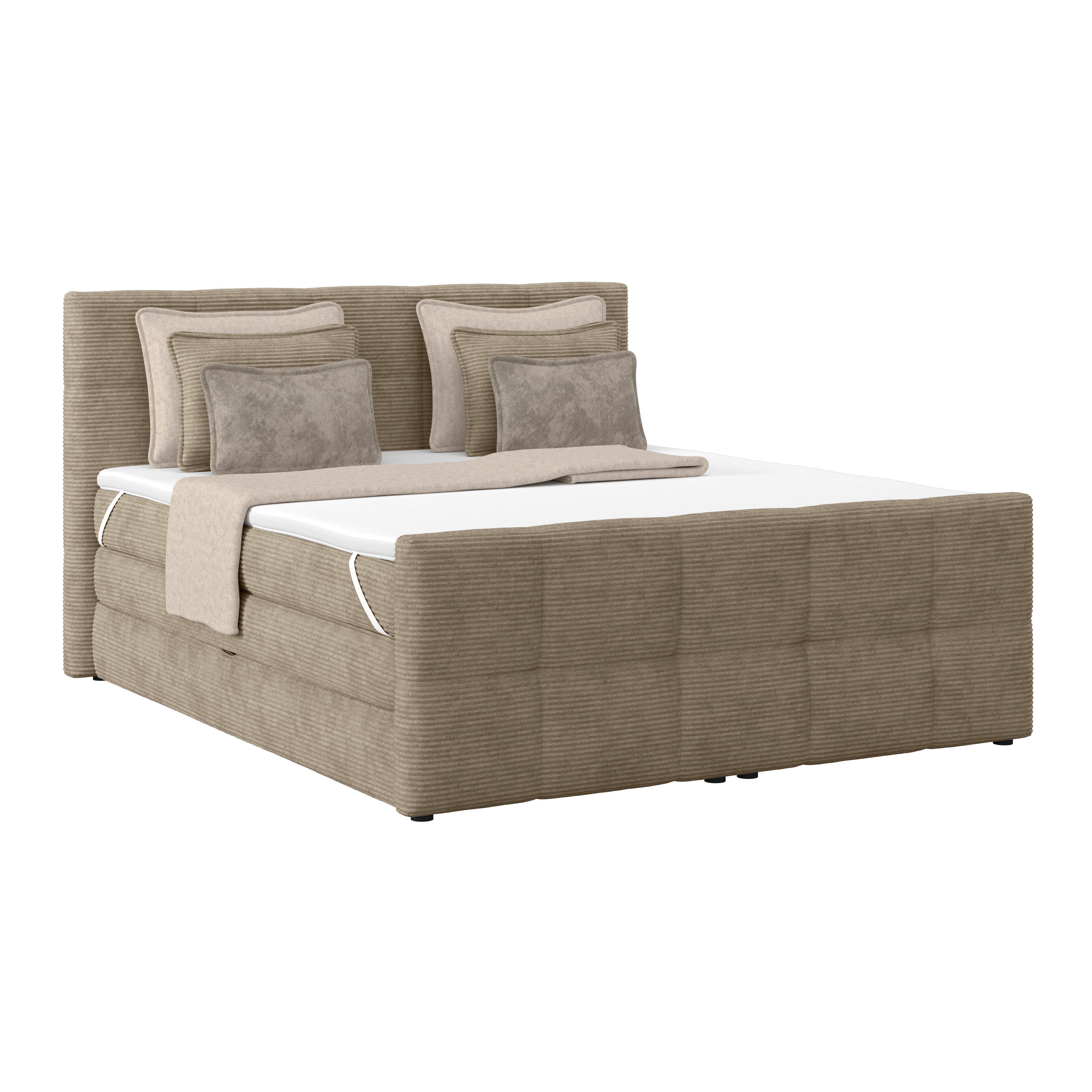 Boxspringbett mit Topper mit Bettkasten 180x200 cm Medino - Schlammfarben, KONVENTIONELL, Holz/Holzwerkstoff (180/200cm)