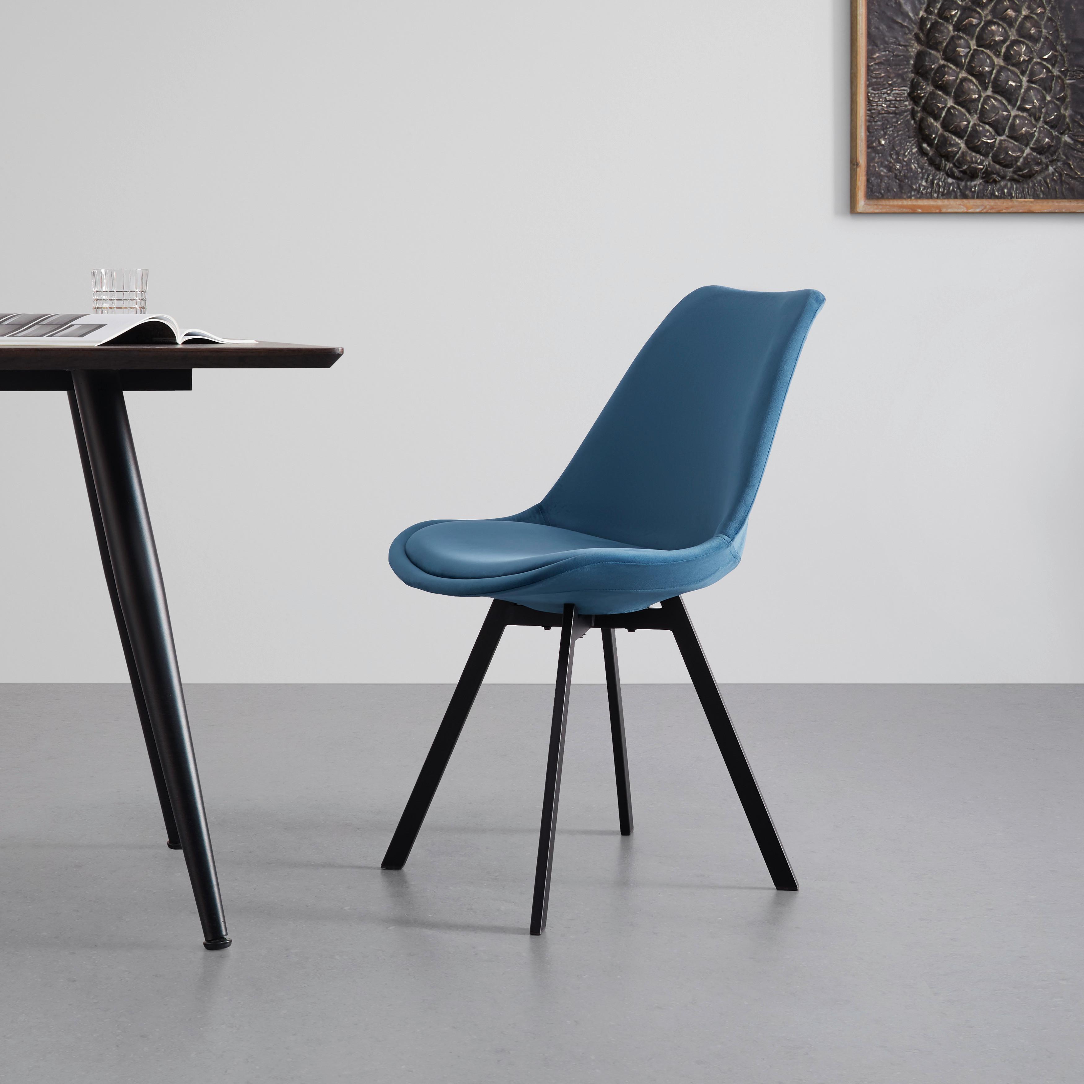 Židle ze sametu Mia - modrá - petrolej/černá, Moderní, kov/textil (45/84/55cm) - P & B