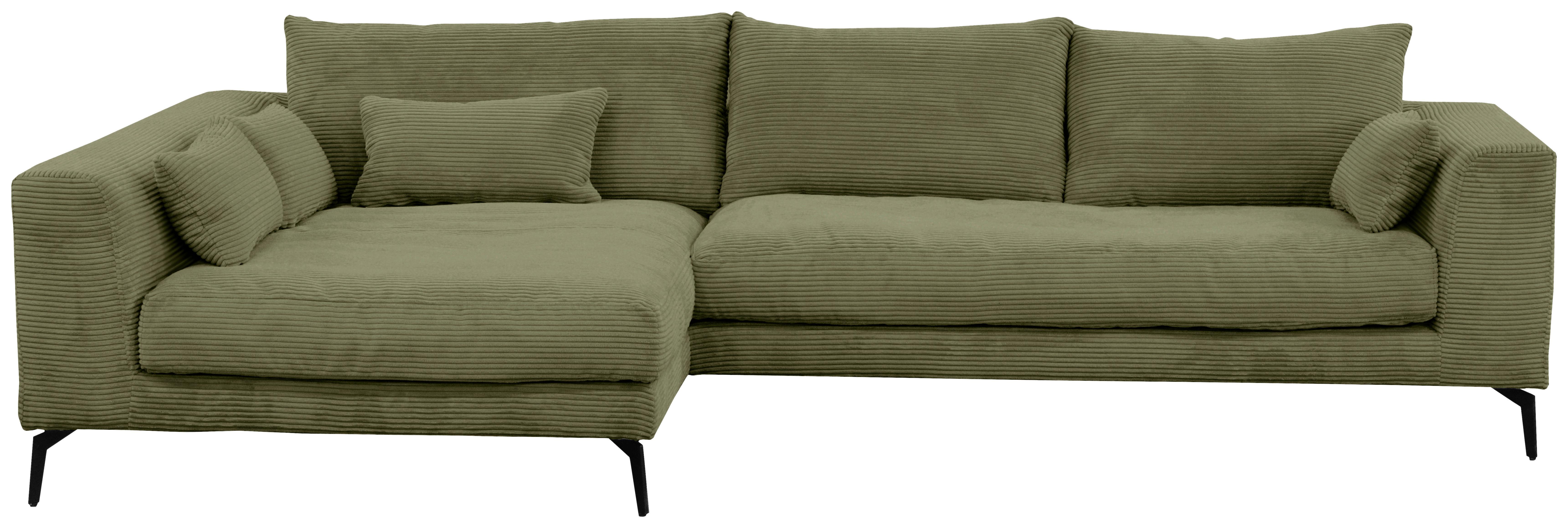 Ecksofa Berlin Cord Olivgrün 172x313 Cm - Schwarz/Olivgrün, Design, Textil (172/313cm) - Livetastic