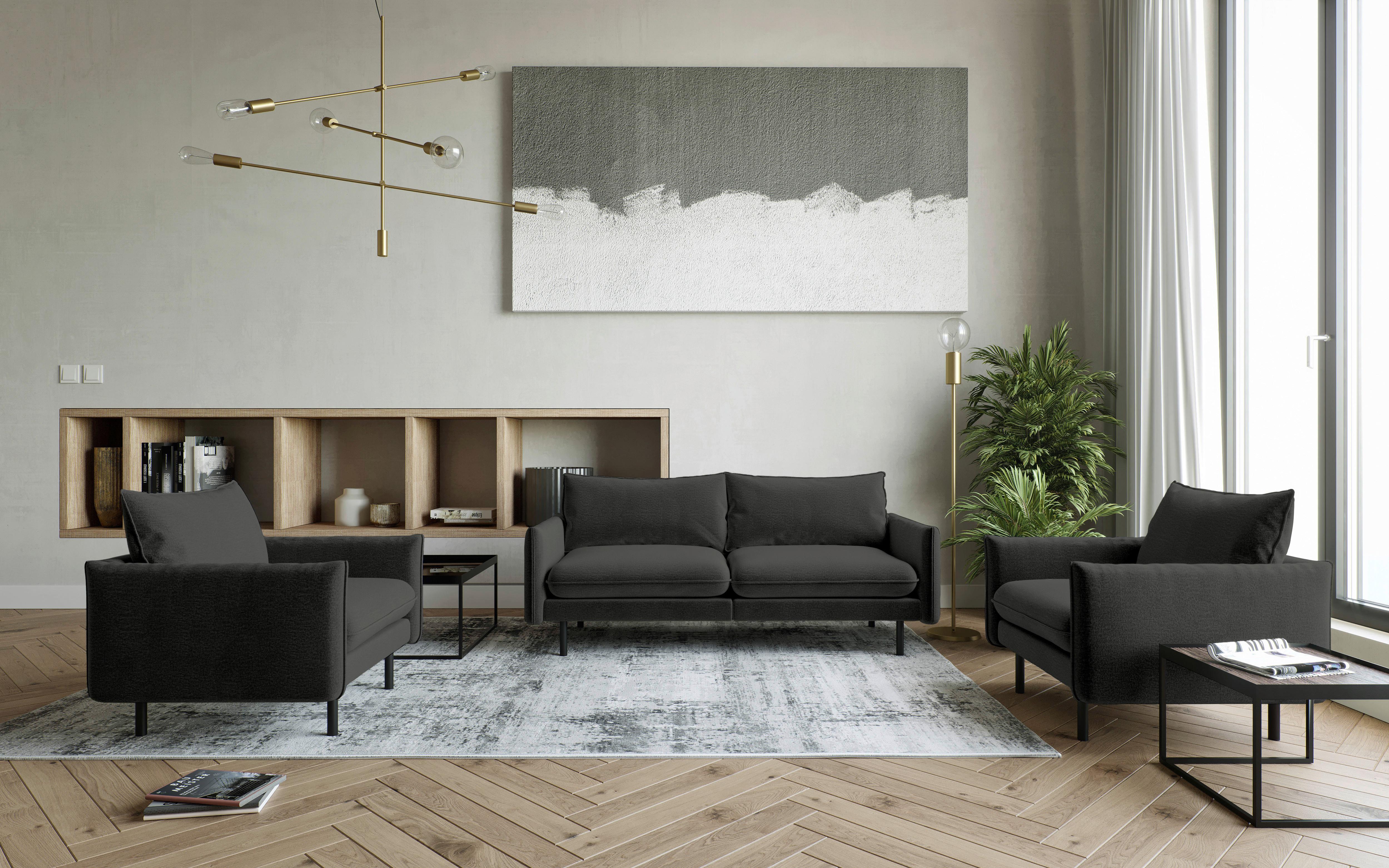 Sitzgarnitur Samos Dunkelgrau B: 215 Cm - Dunkelgrau/Schwarz, Design, Textil (215/85/92cm) - Livetastic