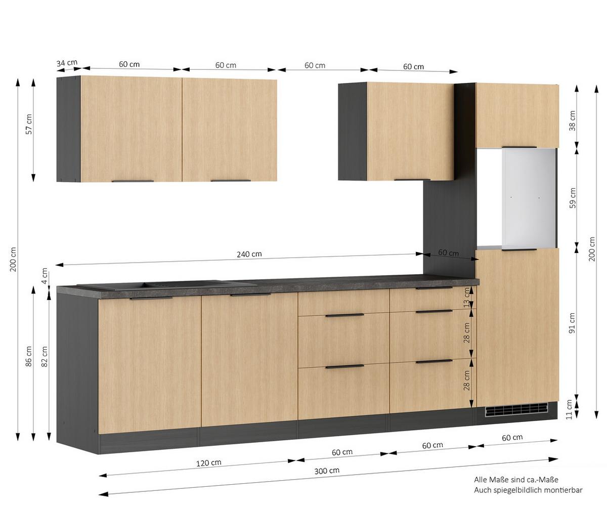 Küchenleerblock Glasgow Eichefarben/graphit B: 300 Cm - Eichefarben/Graphitfarben, LIFESTYLE, Holzwerkstoff (300cm) - Held
