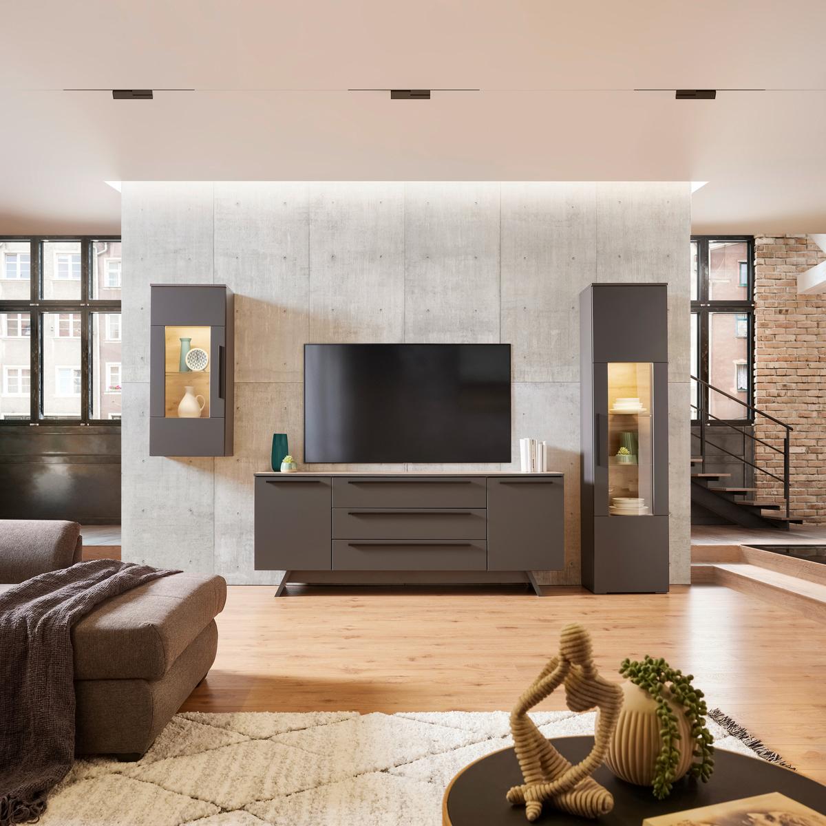 Hängevitrine Atlanta B: 50,1 Cm Grau/eiche Viking Dekor - Eichefarben/Silberfarben, MODERN, Holzwerkstoff (50,1/113,2/32,2cm)