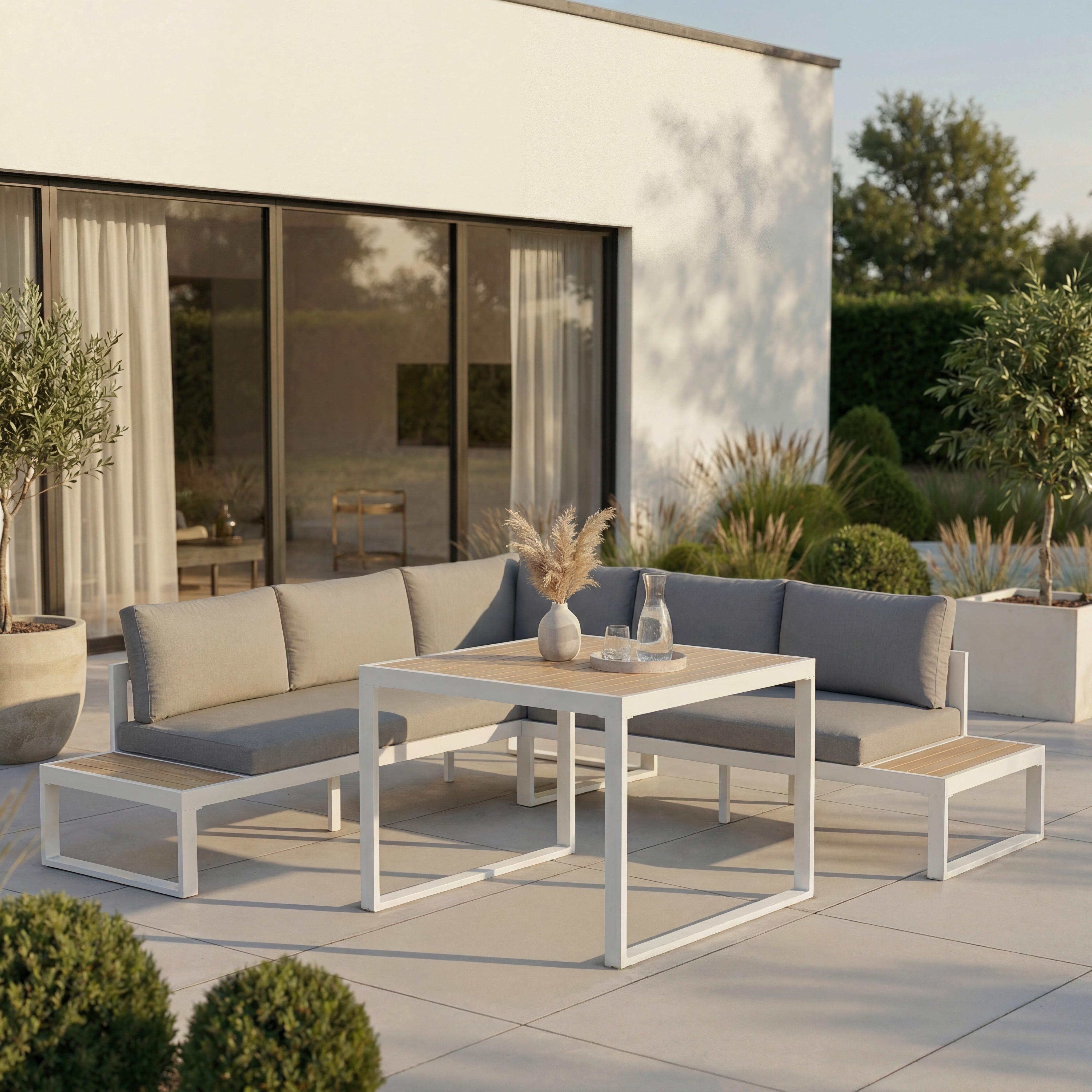 JÍDELNÍ TERASOVÁ SOUPRAVA VENEYA - šedá/světle šedá, Moderní, kov/textil - Bessagi Garden