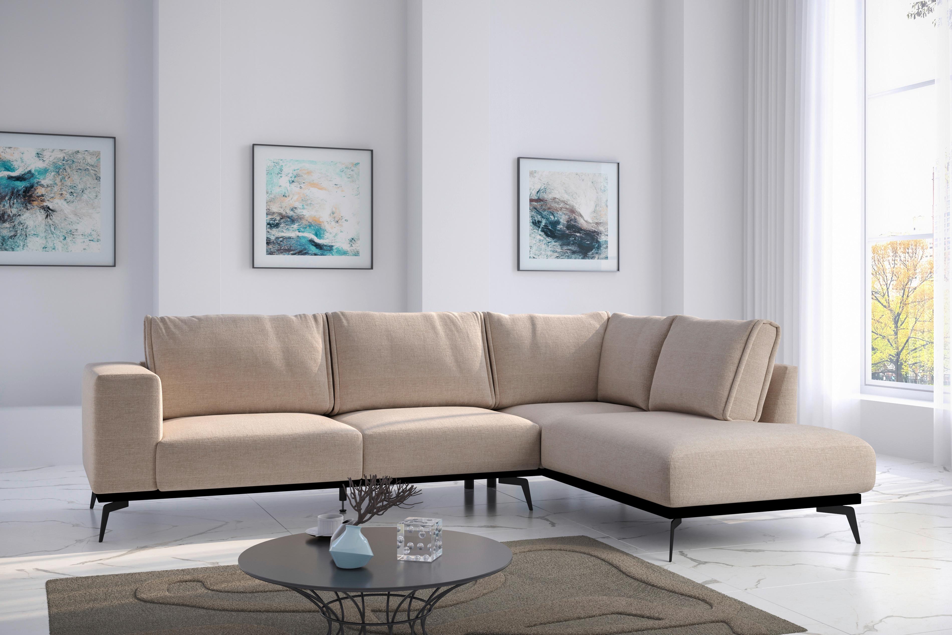 Ecksofa Isolde - Beige/Schwarz, Design, Holz/Textil (293/200cm) - MID.YOU