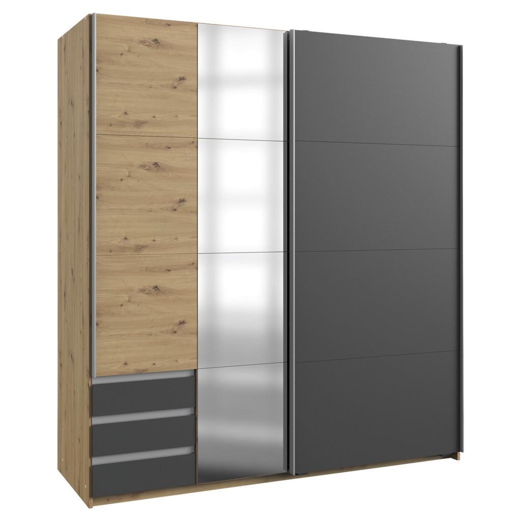 Schwebetürenschrank mit Glas + Laden 179cm Aurich, Graphit
