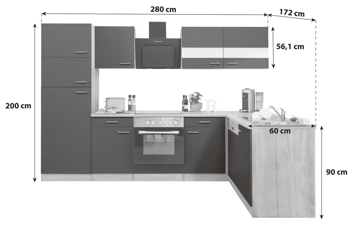 Eckküche Ohne Geräte 280x172 Cm Schwarz/eiche Dekor, Modern - Eichefarben/Schwarz, Basics, Holzwerkstoff (280/172cm) - Respekta