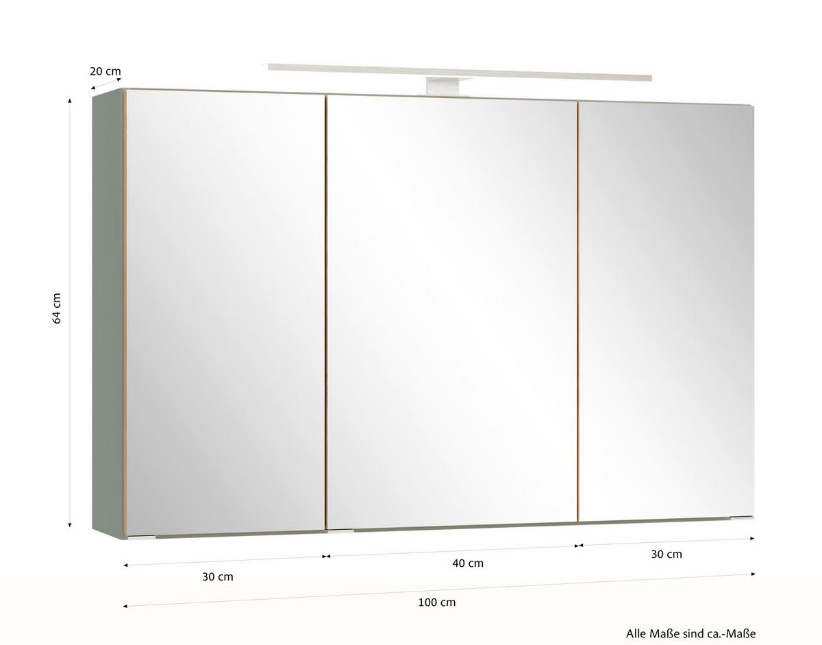 SPIEGELSCHRANK Verona Schilfgrün B: 100cm - Schilfgrün/Wildeiche, Trend, Glas/Holzwerkstoff (100/64/20cm) - Held