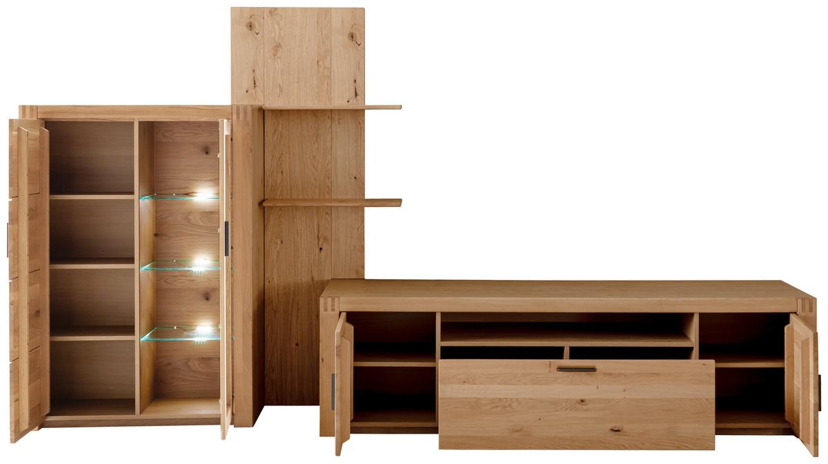 Wohnwand Prag - Eichefarben, Design, Glas/Holz (332/184/50cm)