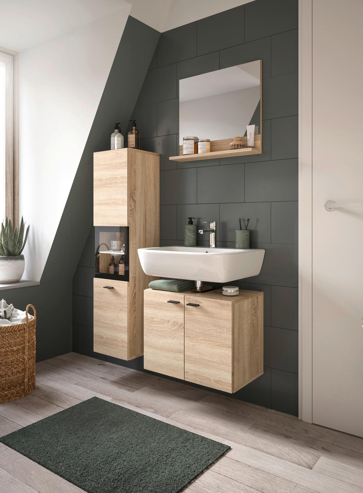 Badezimmer Boston Sonoma Eiche Dekor - Schwarz/Sonoma Eiche, MODERN, Glas/Holzwerkstoff (87cm) - MID.YOU