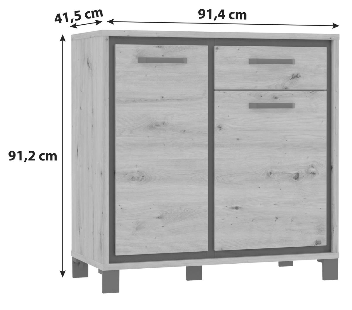 Kommode B 91,4 Cm Trondheim, Eiche Dekor/schwarz - Eichefarben/Schwarz, MODERN, Holzwerkstoff/Kunststoff (91,4/91,2/41,5cm) - MID.YOU