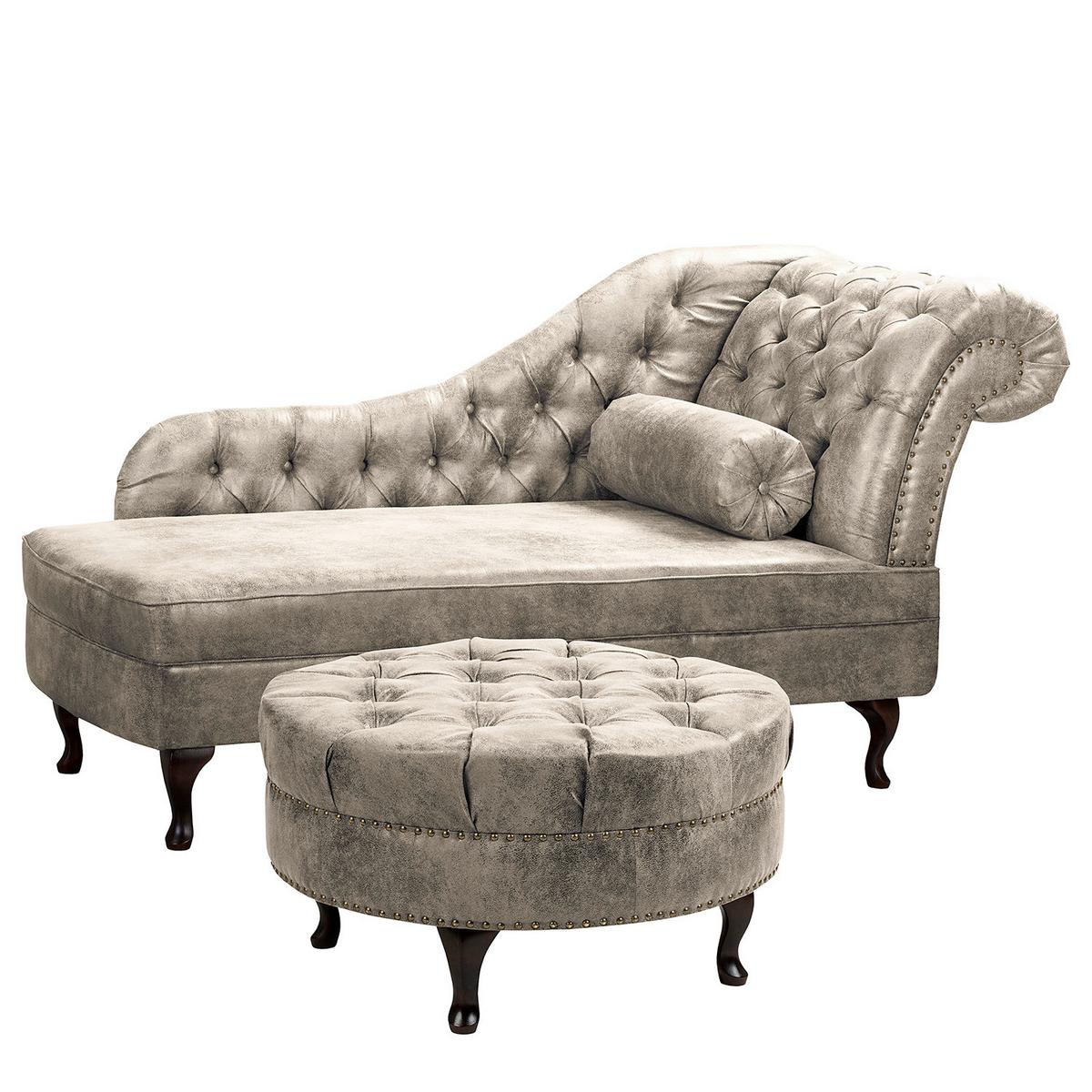 Récamiere Pako Hellgrau B: 185cm - Hellgrau/Braun, Design, Textil (185/93/75cm) - Livetastic