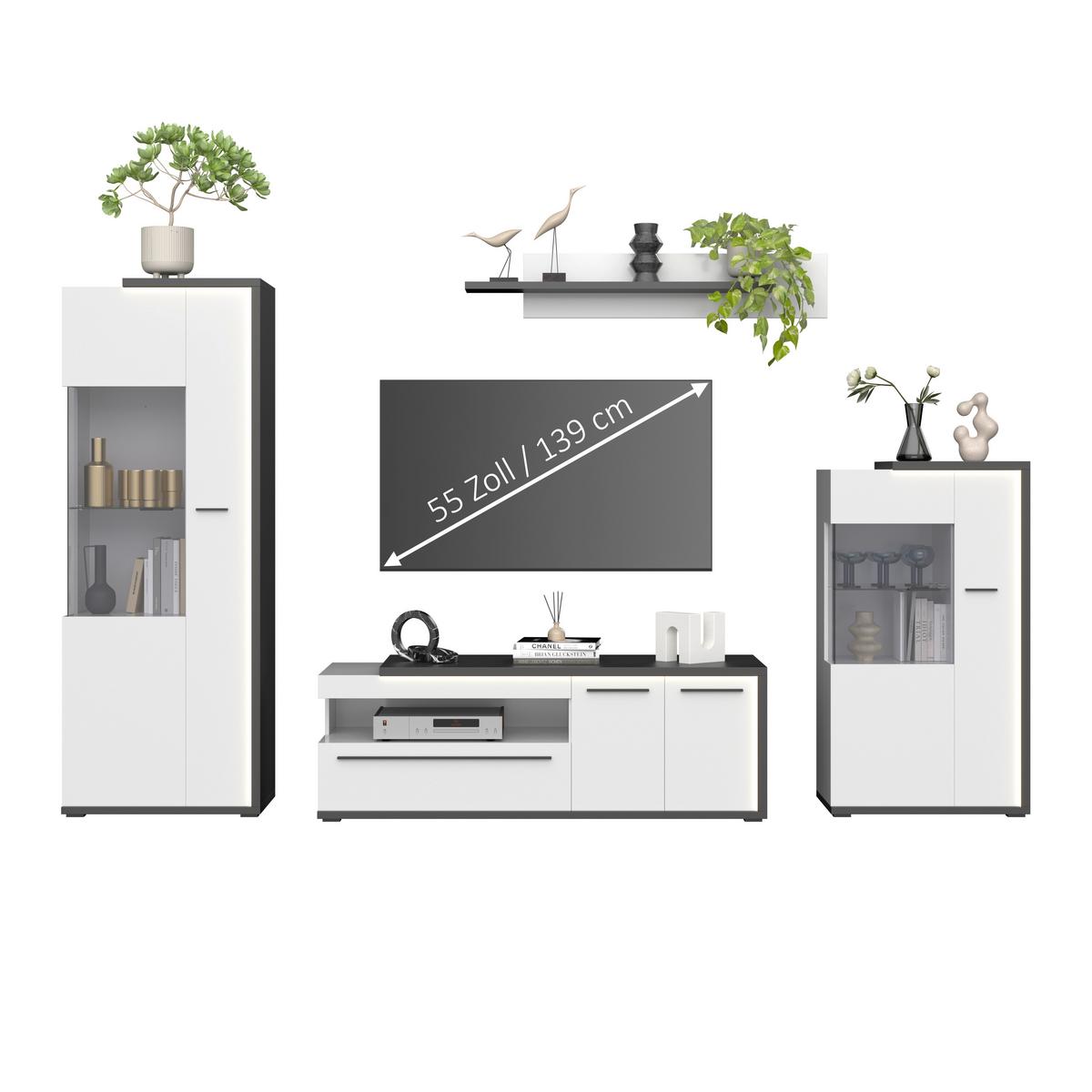 Vitrine Ambiente B: 73,4 cm mit LED Alpinweiss, Anthrazit - Weiß Hochglanz/Anthrazit, MODERN, Glas/Holzwerkstoff (73,4/199,1/43,6cm)