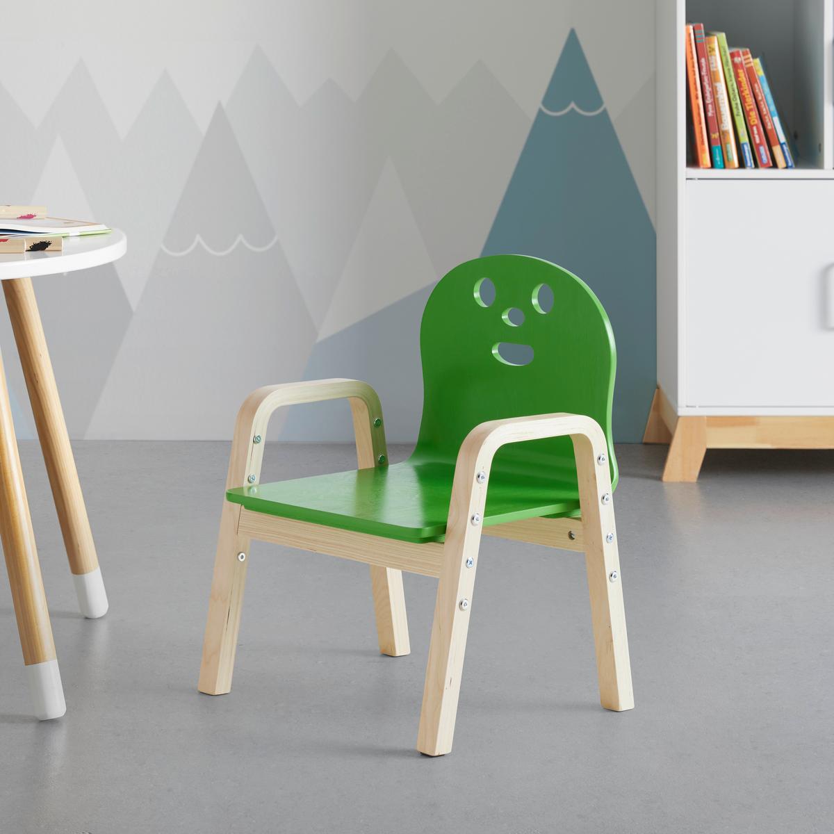 DĚTSKÁ ŽIDLE SMILE - zelená/přírodní barvy, kompozitní dřevo (39/52/35cm)