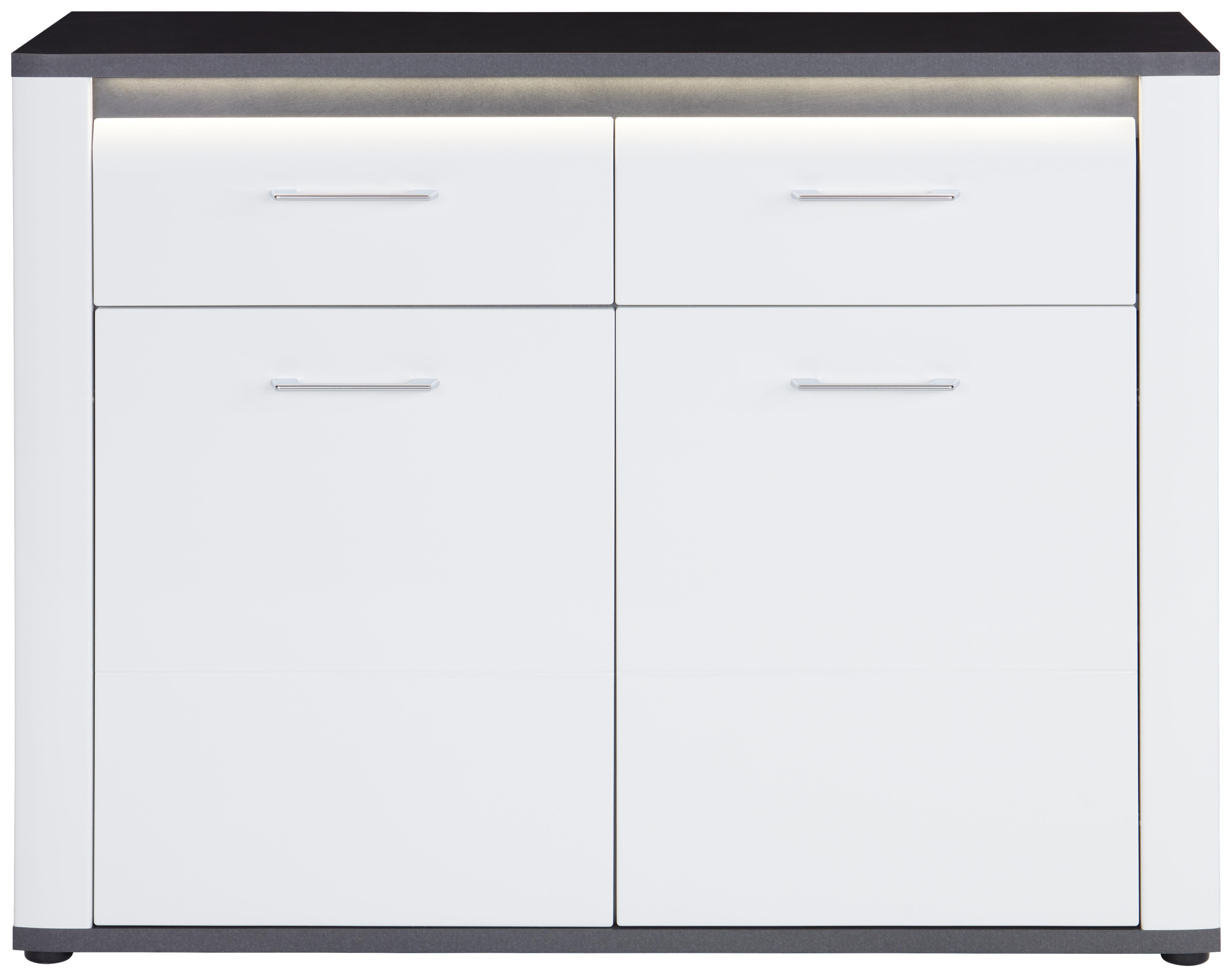 Kommode mit Beleuchtung + Soft-Close 109cm Alassio, Weiß - Schwarz/Graphitfarben, MODERN, Holzwerkstoff (109/86,2cm) - Luca Bessoni