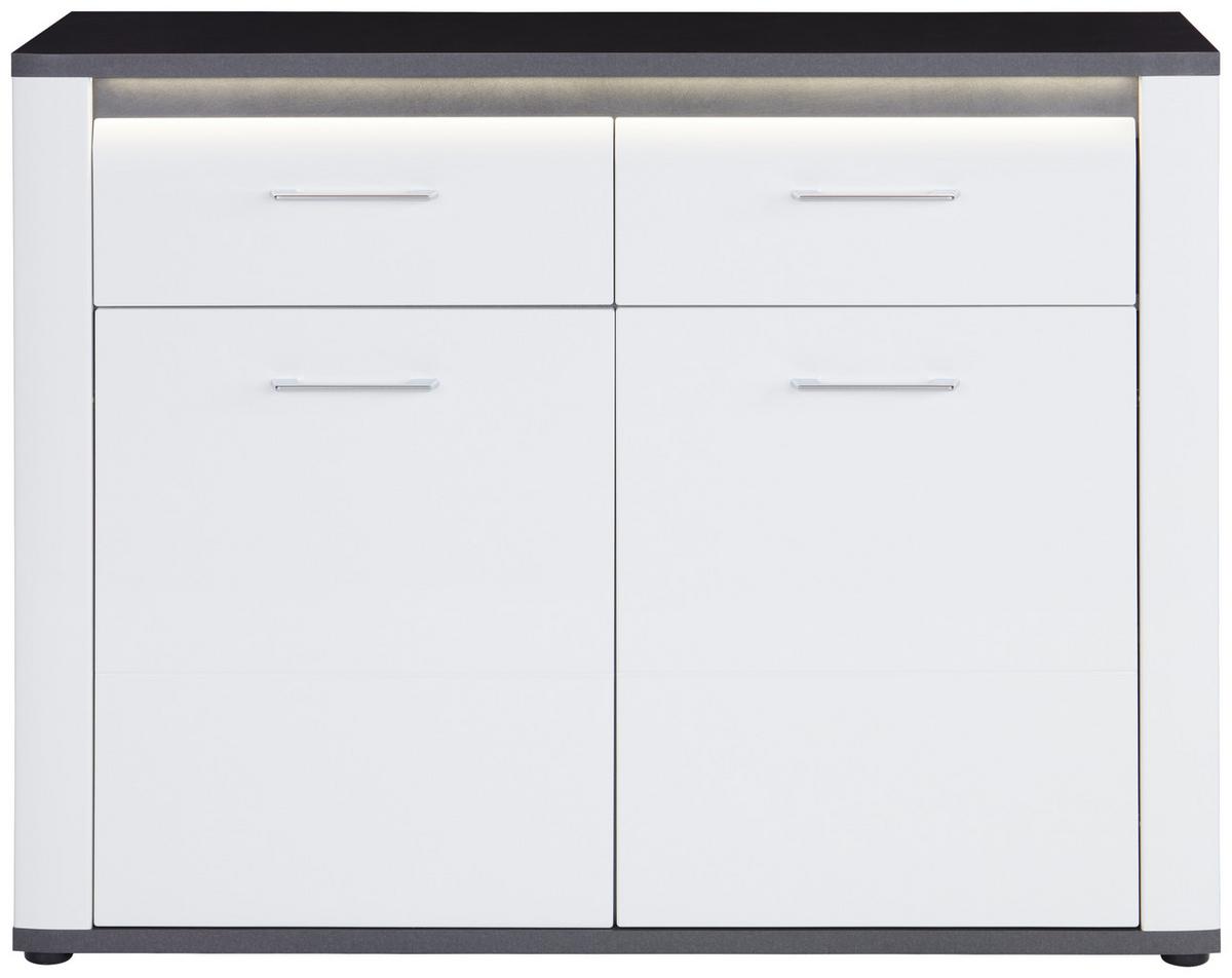 Kommode mit Beleuchtung + Soft-Close 109cm Alassio, Weiß - Schwarz/Graphitfarben, MODERN, Holzwerkstoff (109/86,2cm) - Luca Bessoni