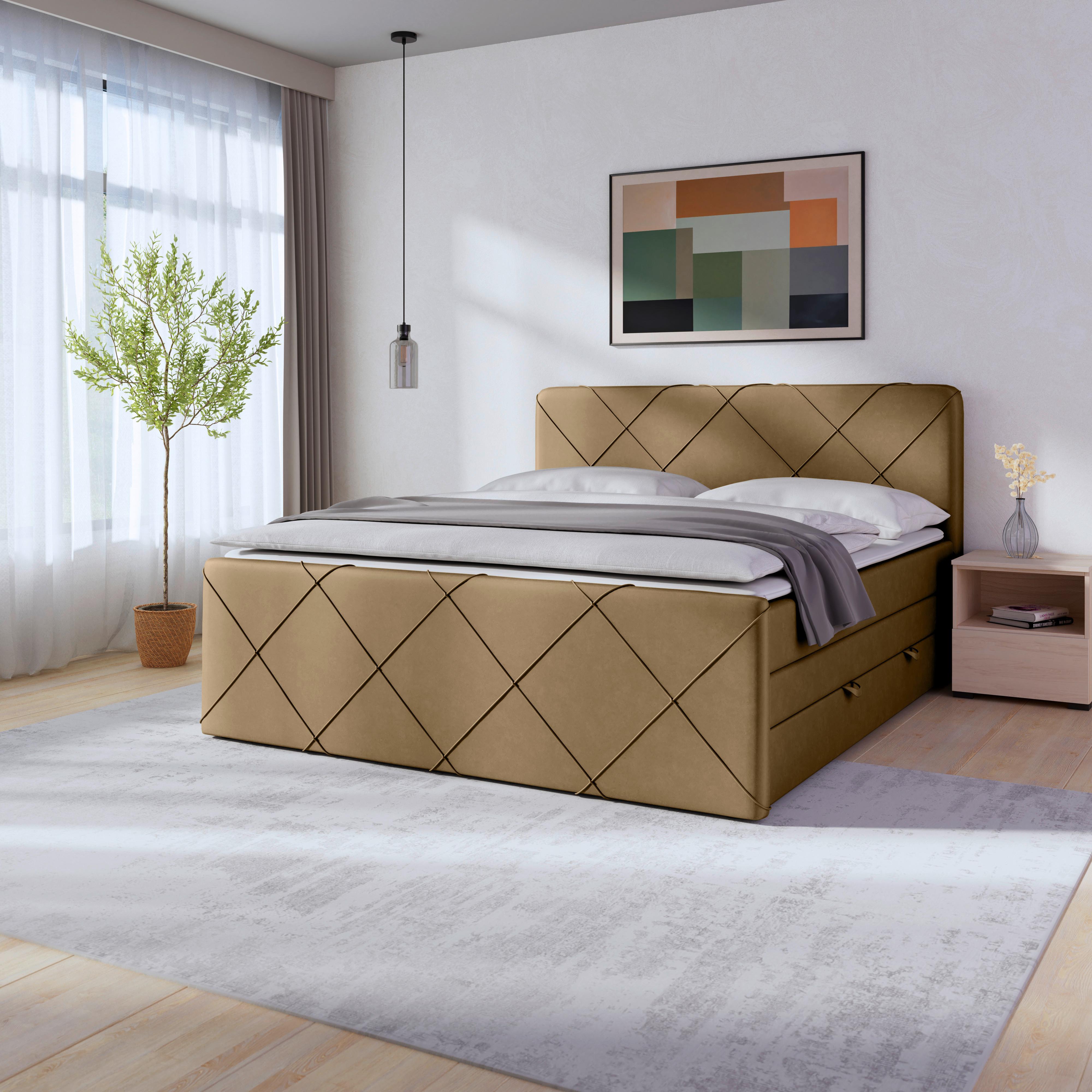 Boxspringbett Cordoba Beige Inkl.bettkasten, L: 180 Cm - Beige, MODERN, Holz/Kunststoff (180/200cm) - MID.YOU