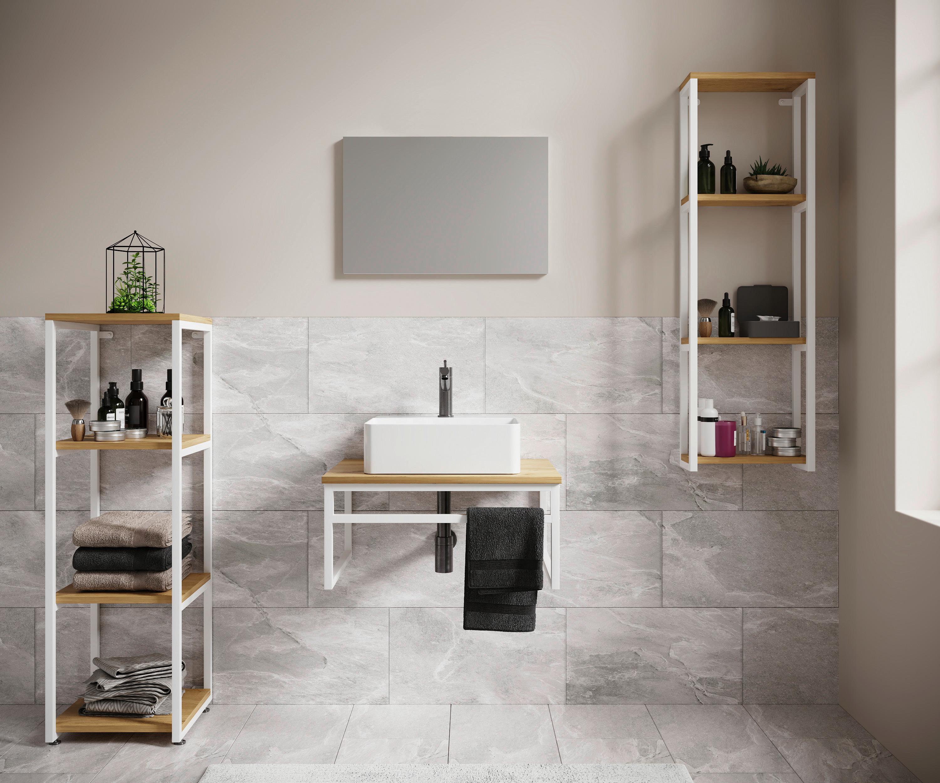 Badezimmer 5-Tlg. Waschplatz "bitila 60" - Honigeiche/Schwarz, MODERN, Glas/Keramik (130cm) - MID.YOU
