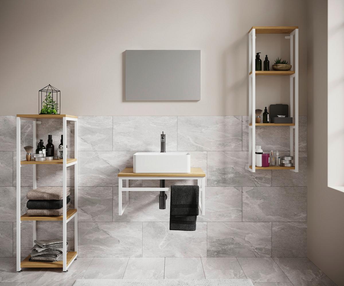 Badezimmer 5-Tlg. Waschplatz "bitila 60" - Honigeiche/Schwarz, MODERN, Glas/Keramik (130cm) - MID.YOU