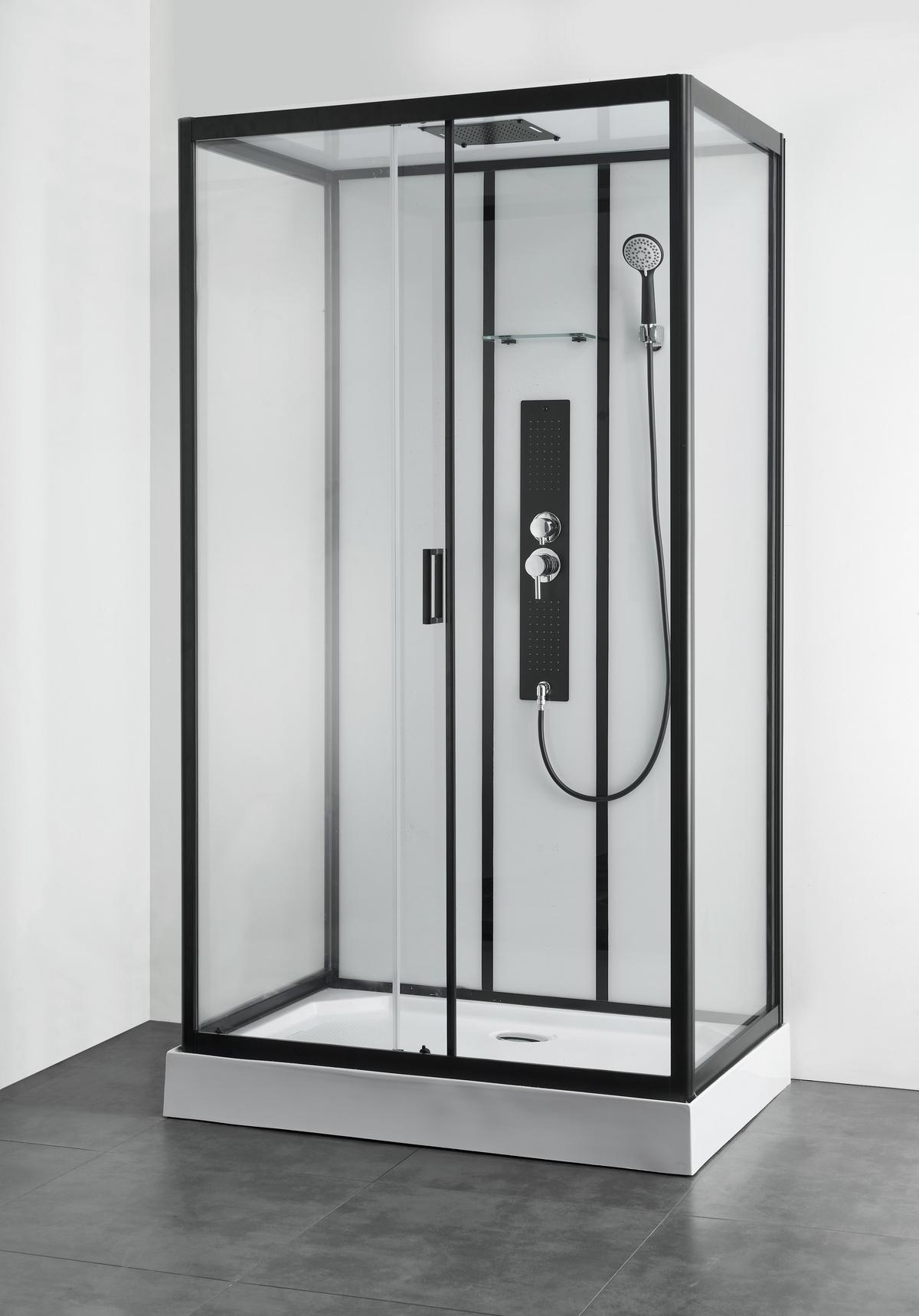 Sprchový kút s LED, Bluetooth, rádiom, čierna - čierna, Modern, sklo (120/80/225cm) - Sanotechnik