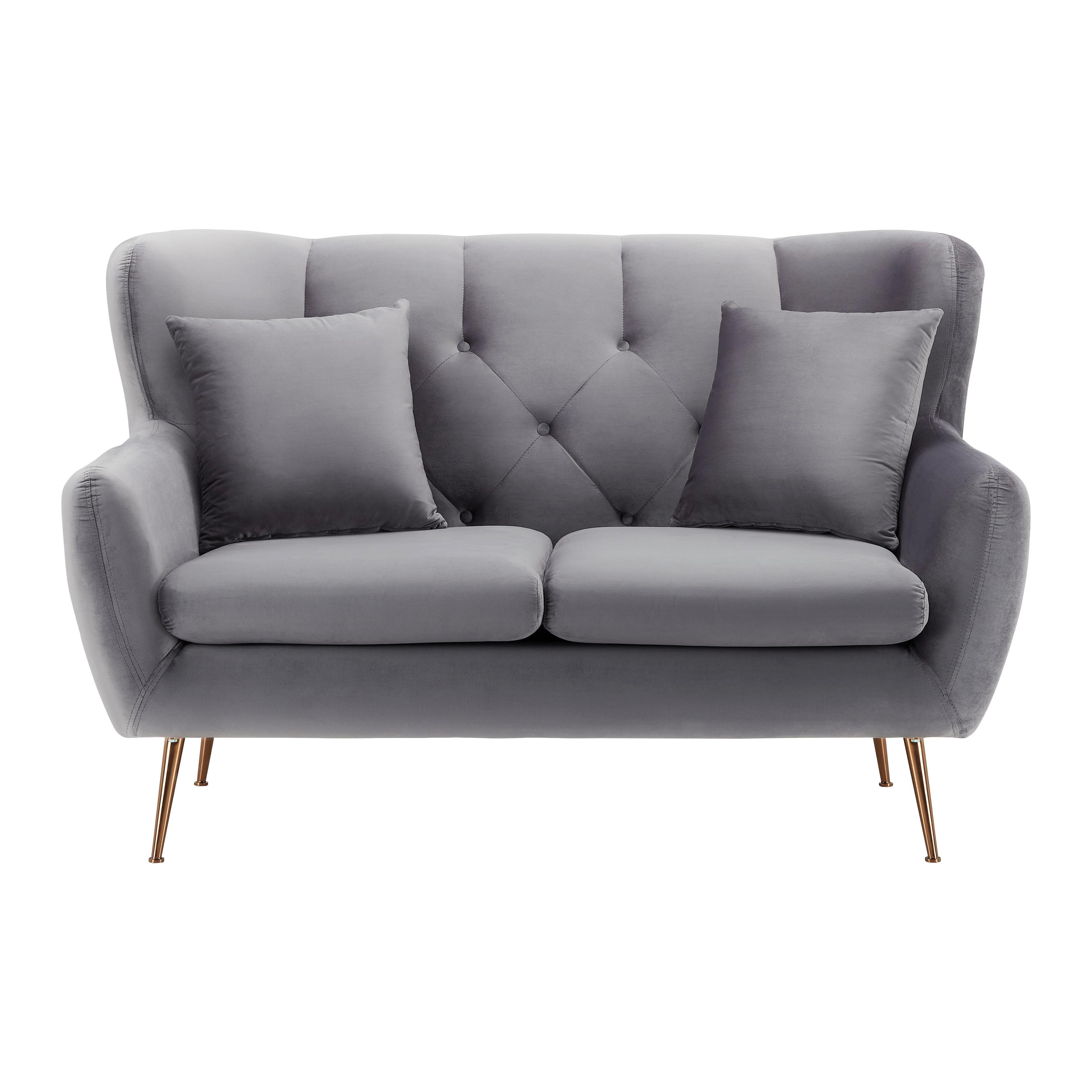Sametová pohovka LINUS světlešedá - světle šedá/barvy zlata, Moderní, kov/dřevo (148/95/93cm) - Bessagi Home