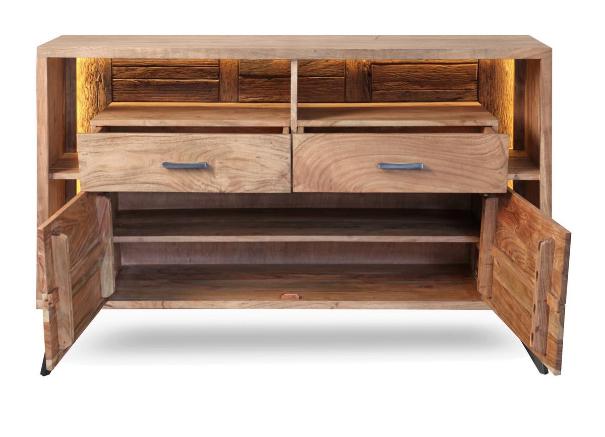 Kommode Indira Akazie Massiv, B: 145 cm - Schwarz/Akaziefarben, ROMANTIK / LANDHAUS, Holz (145/94/40cm)