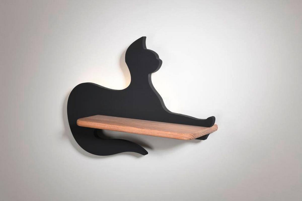 Kinderwandleuchte 21-75642 Cat - Schwarz, Basics, Holz/Holzwerkstoff (36/12/26cm)