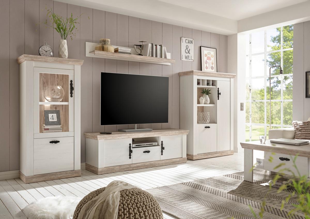 Wohnwand Florenz Pinienfarben/Hellbraun B:352cm - Hellbraun/Eichefarben, Design, Holzwerkstoff (352/170/44cm) - MID.YOU