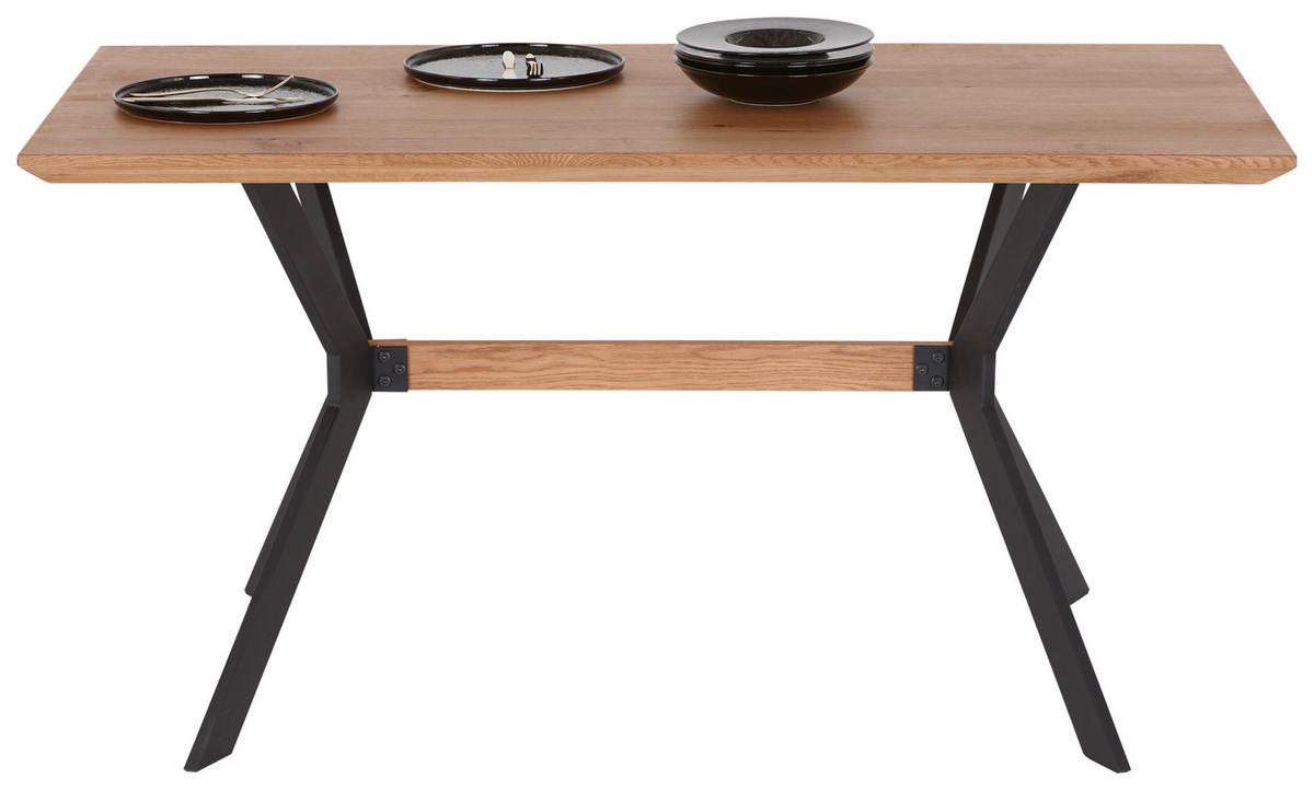 Esstisch mit Echtholz-Platte Rupert 150x90cm - Eichefarben/Schwarz, MODERN, Holzwerkstoff/Metall (150/76/90cm)