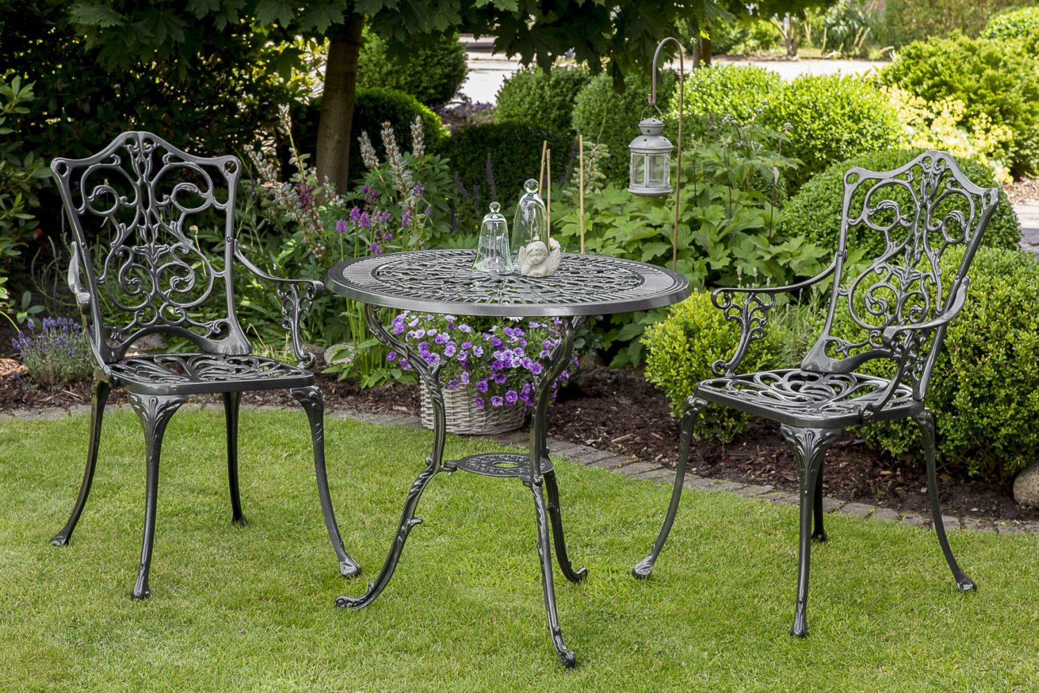 Gartentisch Lugano Metall Ø 70 cm - Graphitfarben, ROMANTIK / LANDHAUS, Metall (70/70/68cm) - Gardenson