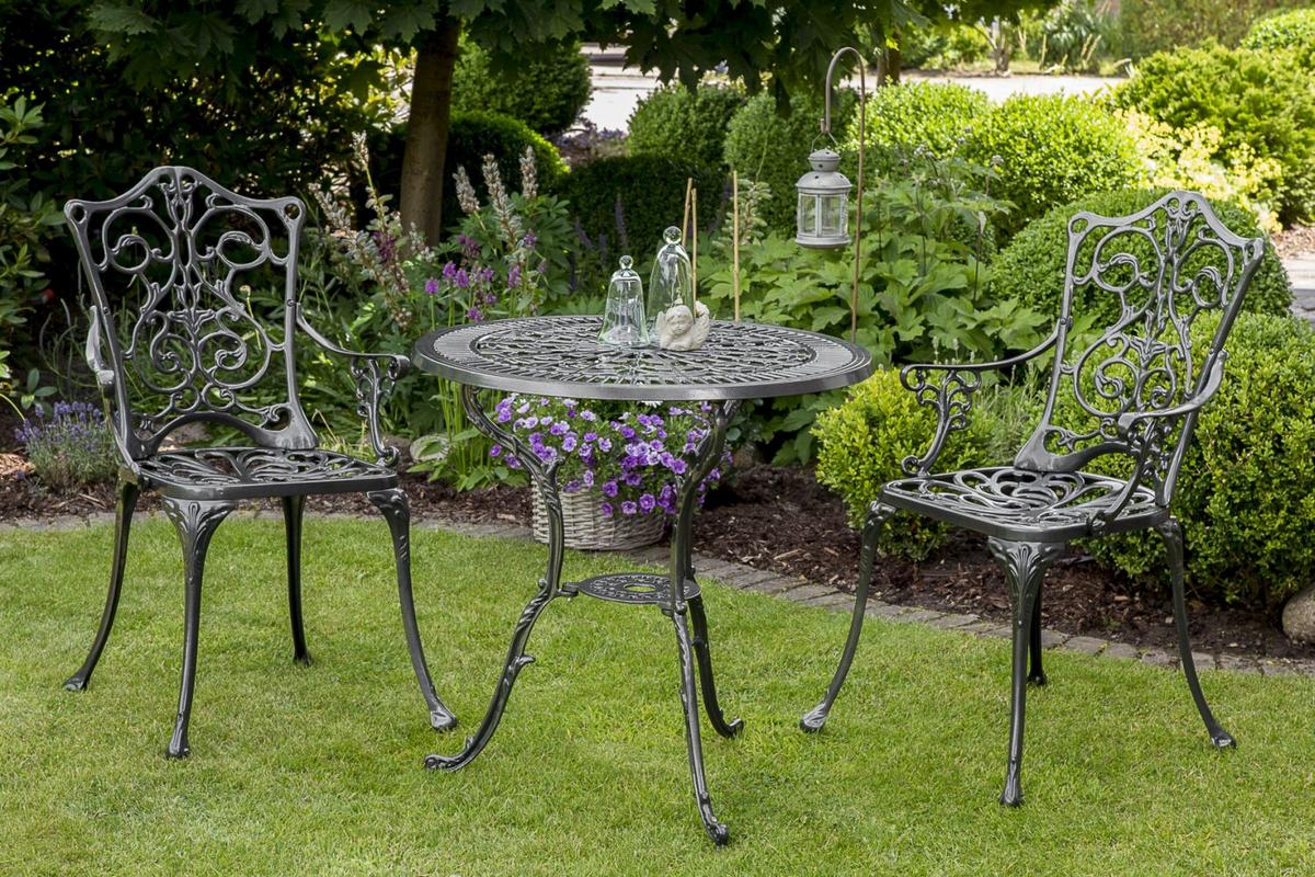 Gartentisch Lugano Metall Ø 70 cm - Graphitfarben, ROMANTIK / LANDHAUS, Metall (70/70/68cm) - Gardenson
