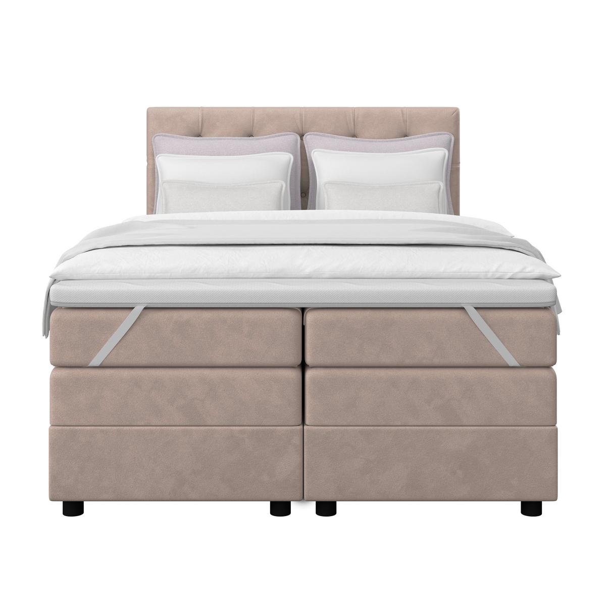 Boxspringbett Elio Beige 140x200 cm H2 - Beige/Schwarz, ROMANTIK / LANDHAUS, Textil (144/121/212cm) - James Wood