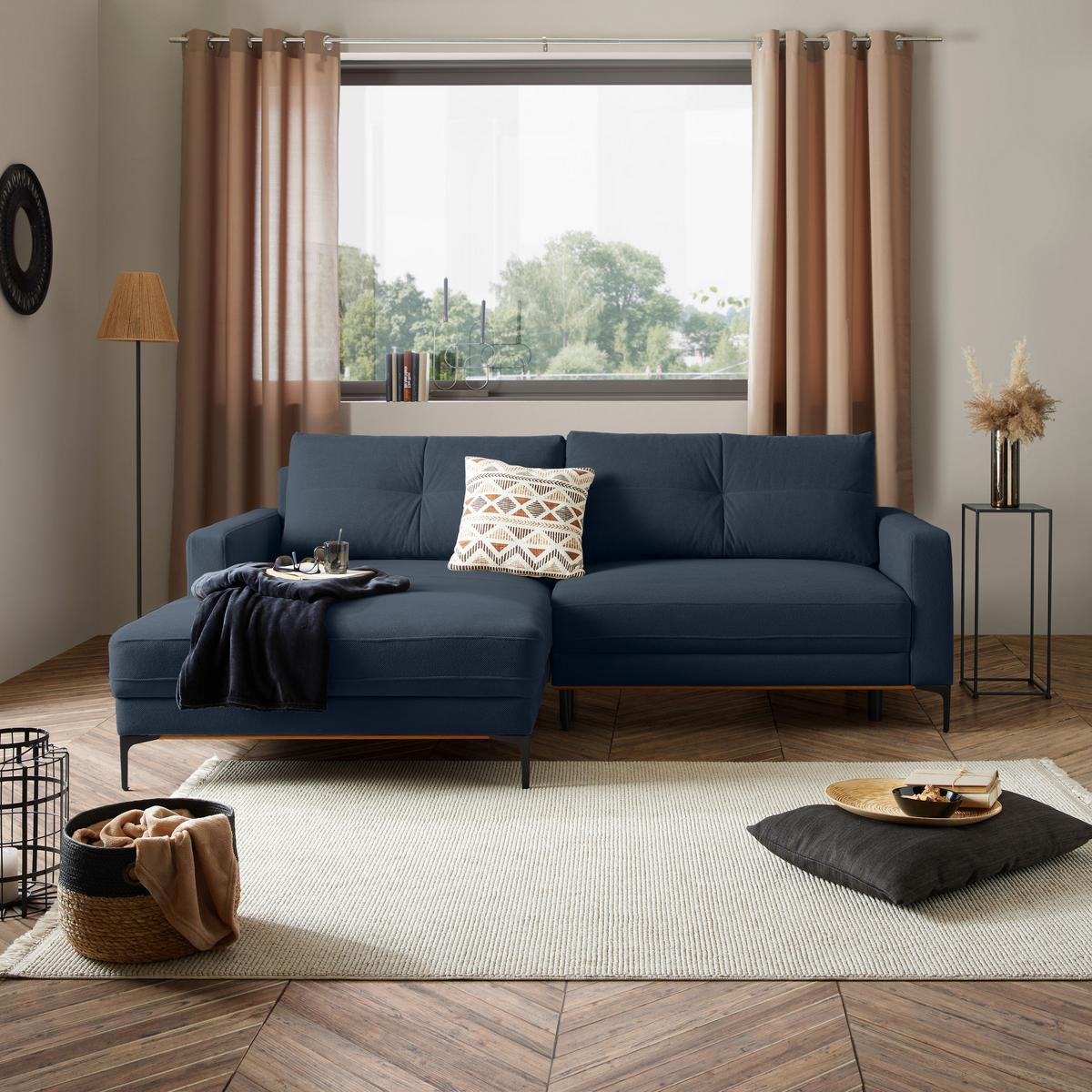 Ecksofa Bergamo - Royalblau/Schwarz, MODERN, Textil (162/238cm) - Ondega