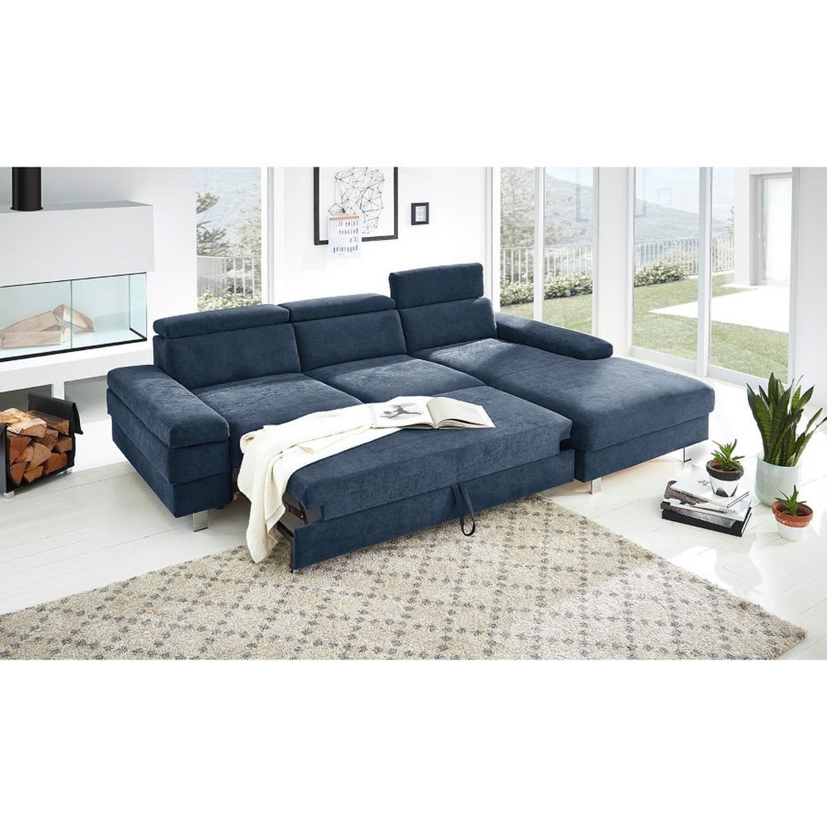 Ecksofa Elvis Dunkelblau S: 259x182 cm - Silberfarben/Dunkelblau, KONVENTIONELL, Textil (259/182cm) - Trendmanufaktur