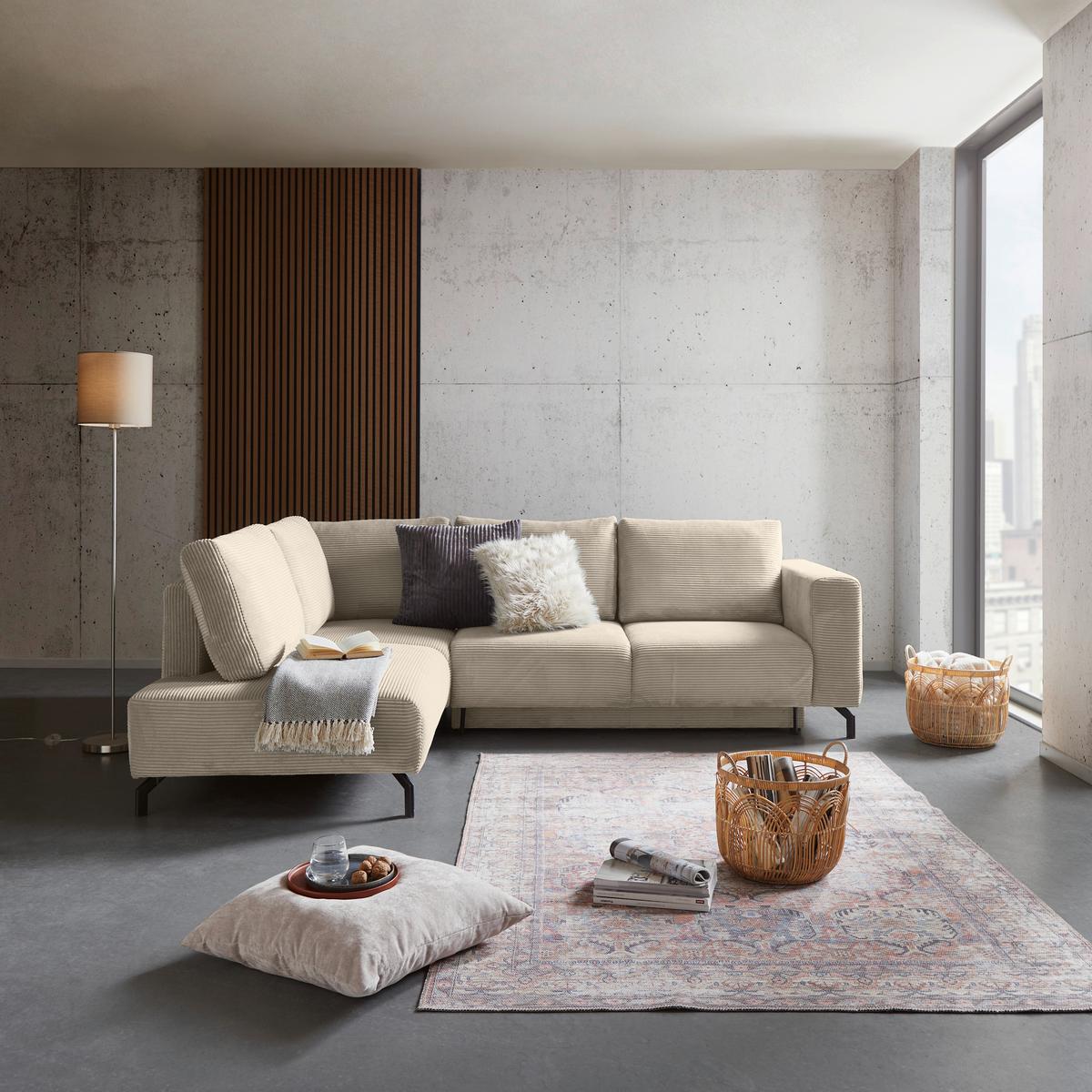 Rohová sedačka VENI, ľavá, béžový menčester - čierna/béžová, Modern, textil (210/272cm) - Ondega