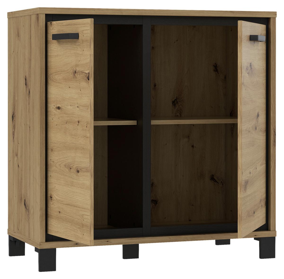 Kommode B 91,4 Cm Trondheim, Eiche Dekor/schwarz - Eichefarben/Schwarz, MODERN, Holzwerkstoff/Kunststoff (91,4/91,2/41,5cm) - MID.YOU
