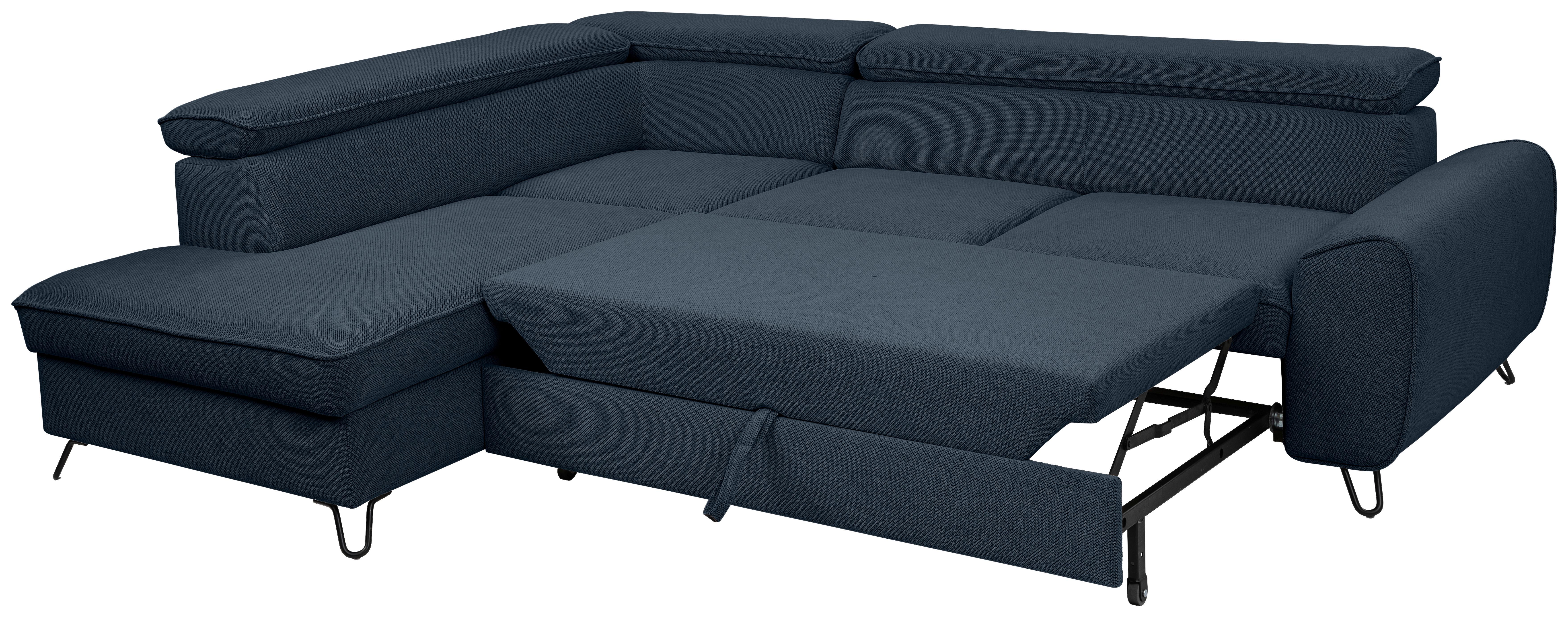 Rohová sedačka IDYLLA, levá tmavě modrá,úl.prostor,lůžko - černá/tmavě modrá, Design, kov/textil (200/250cm)