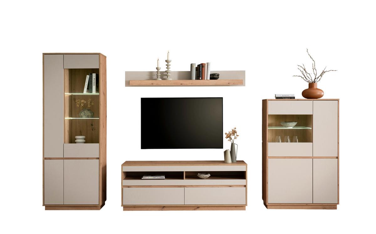 Wohnwand Sonora Eiche Artisan B: 342cm - Kaschmir/Eiche Artisan, Design, Glas/Holzwerkstoff (342/205/40cm) - MID.YOU