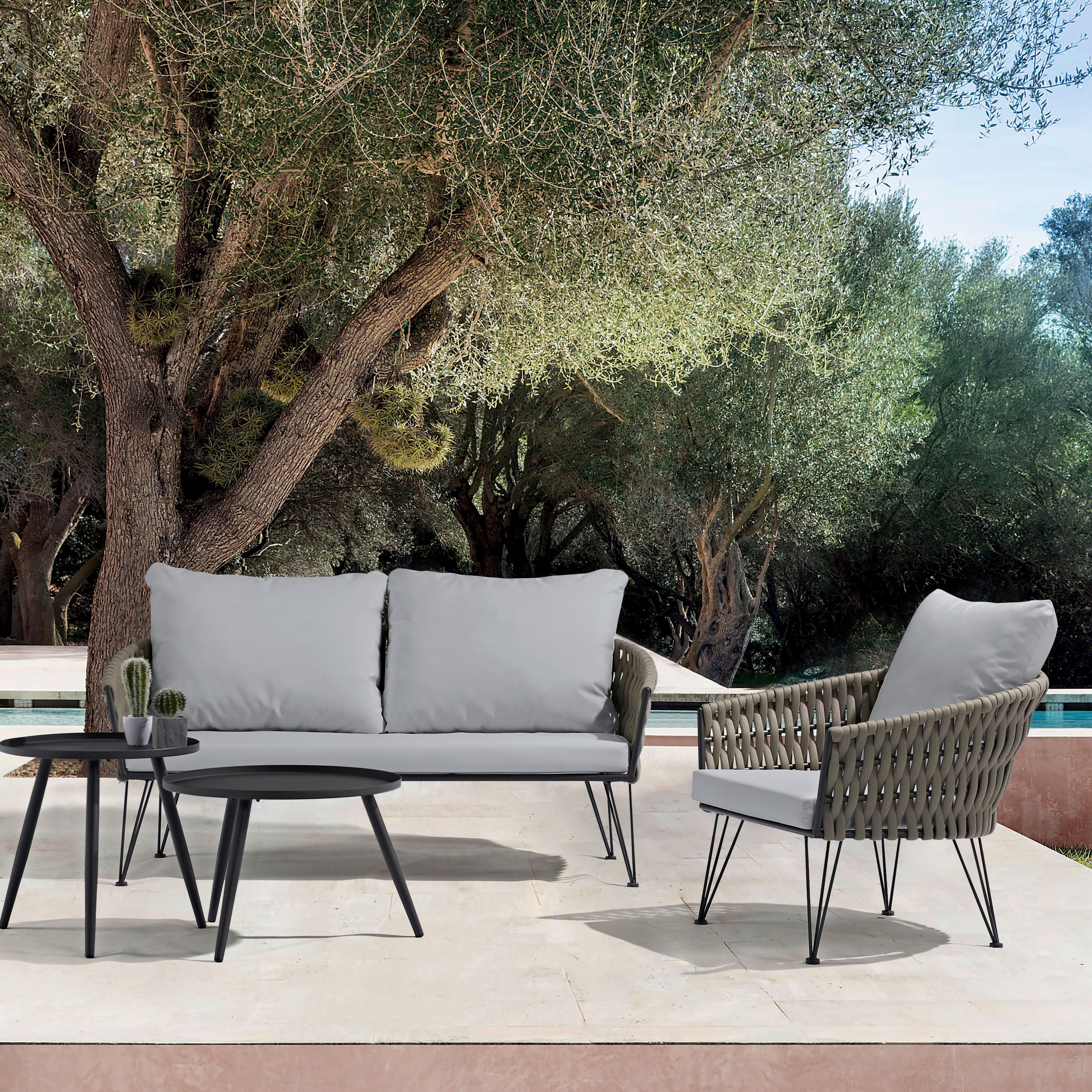 Loungegarnitur 5-Tlg. Palma aus Stahl mit Kissen - Anthrazit/Olivgrün, Basics, Metall (162/79/69cm)