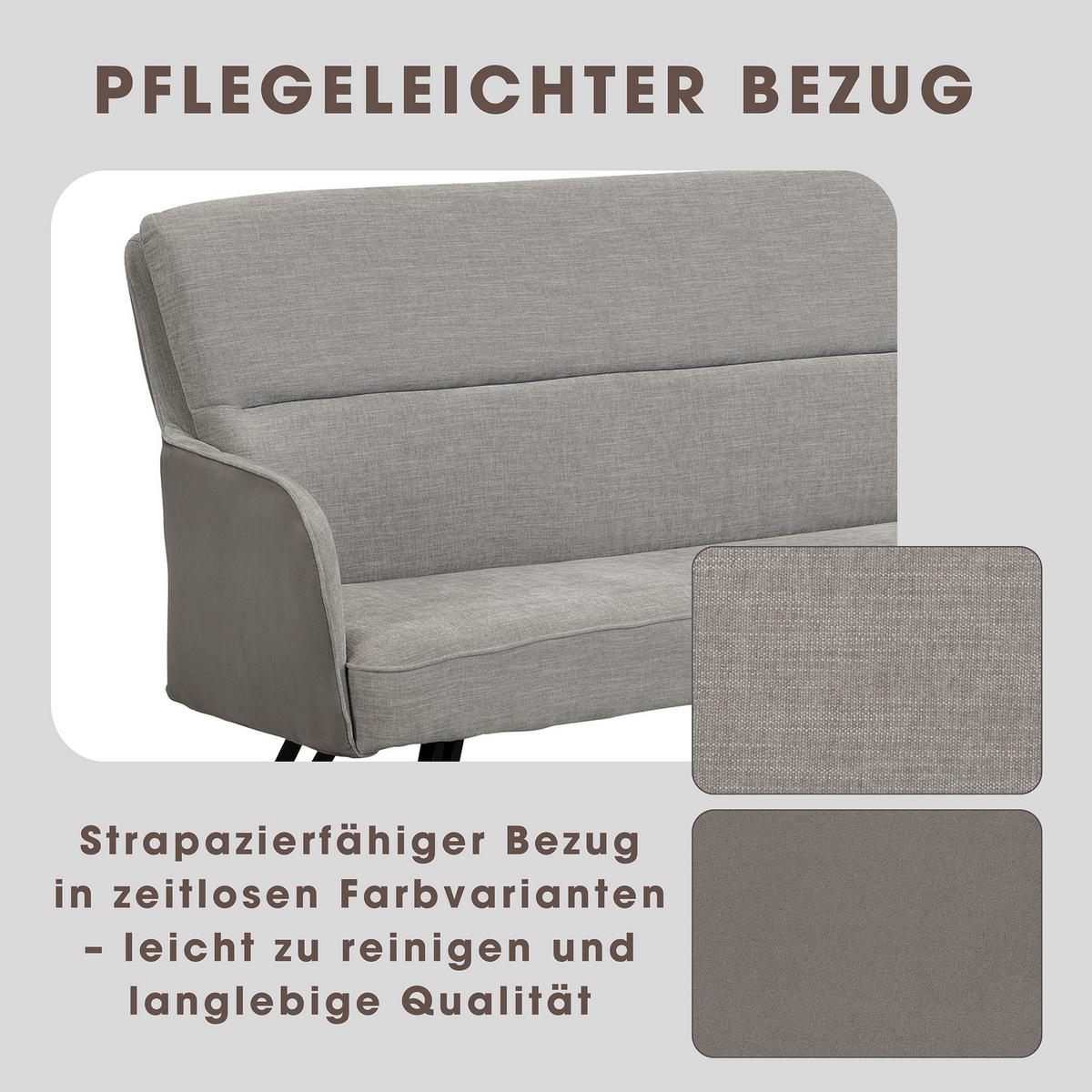 Sitzbank Tino - Hellgrau/Schwarz, MODERN, Textil/Metall (140/94/67cm) - MID.YOU