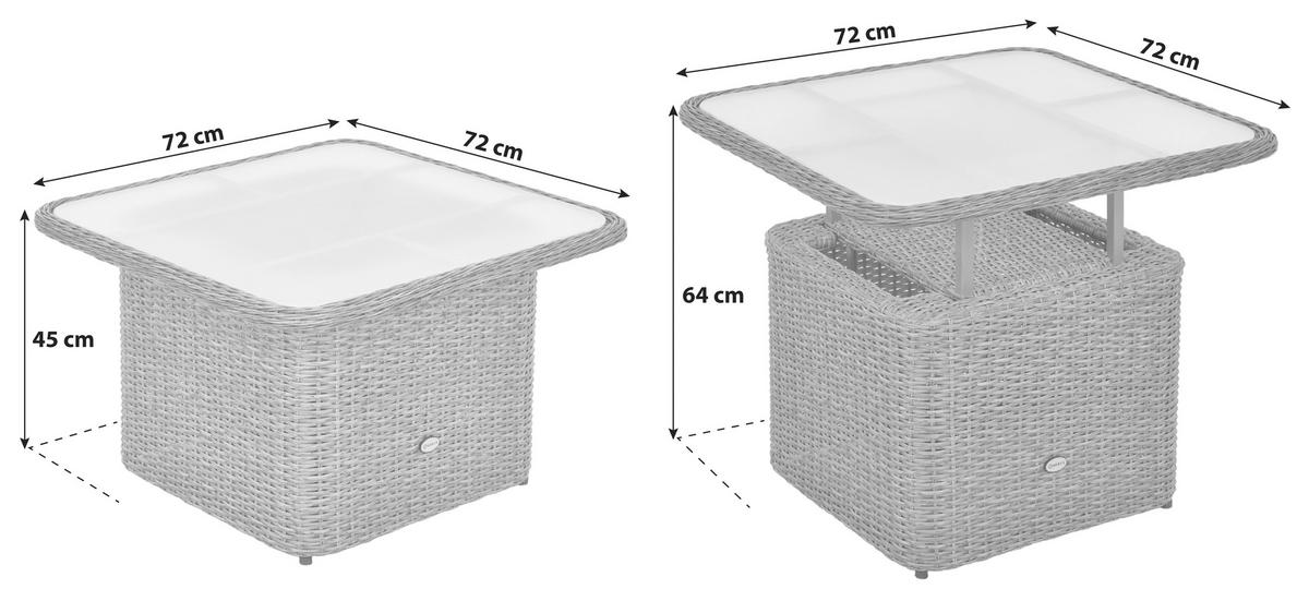 Loungetisch Duplex Tisch - Naturfarben, MODERN, Glas/Kunststoff (72/72/45-64cm) - Gardenson