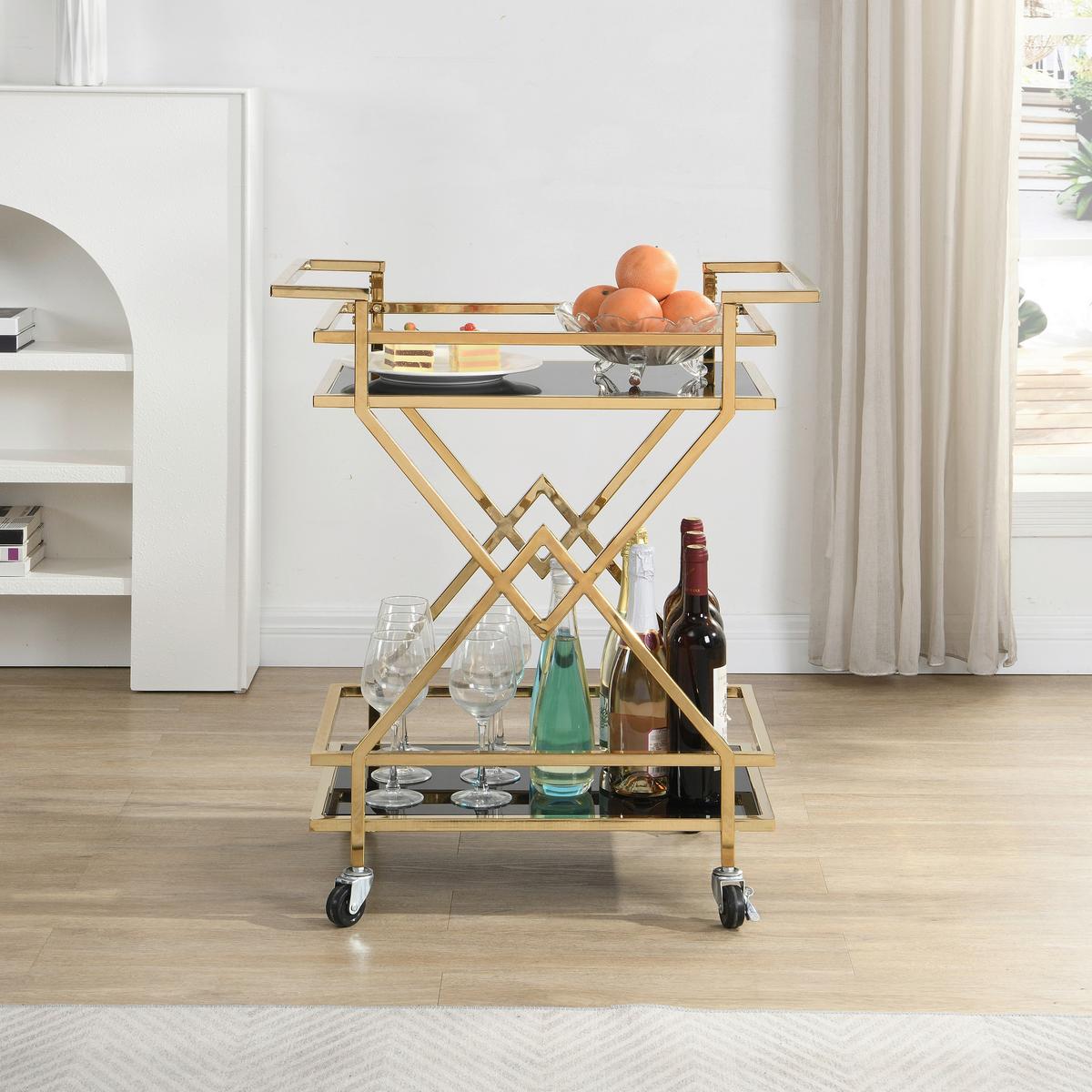 SERVIERWAGEN Schwarz/Goldfarben B: 65 cm - Goldfarben/Schwarz, Design, Glas/Kunststoff (65/40/80cm) - MID.YOU