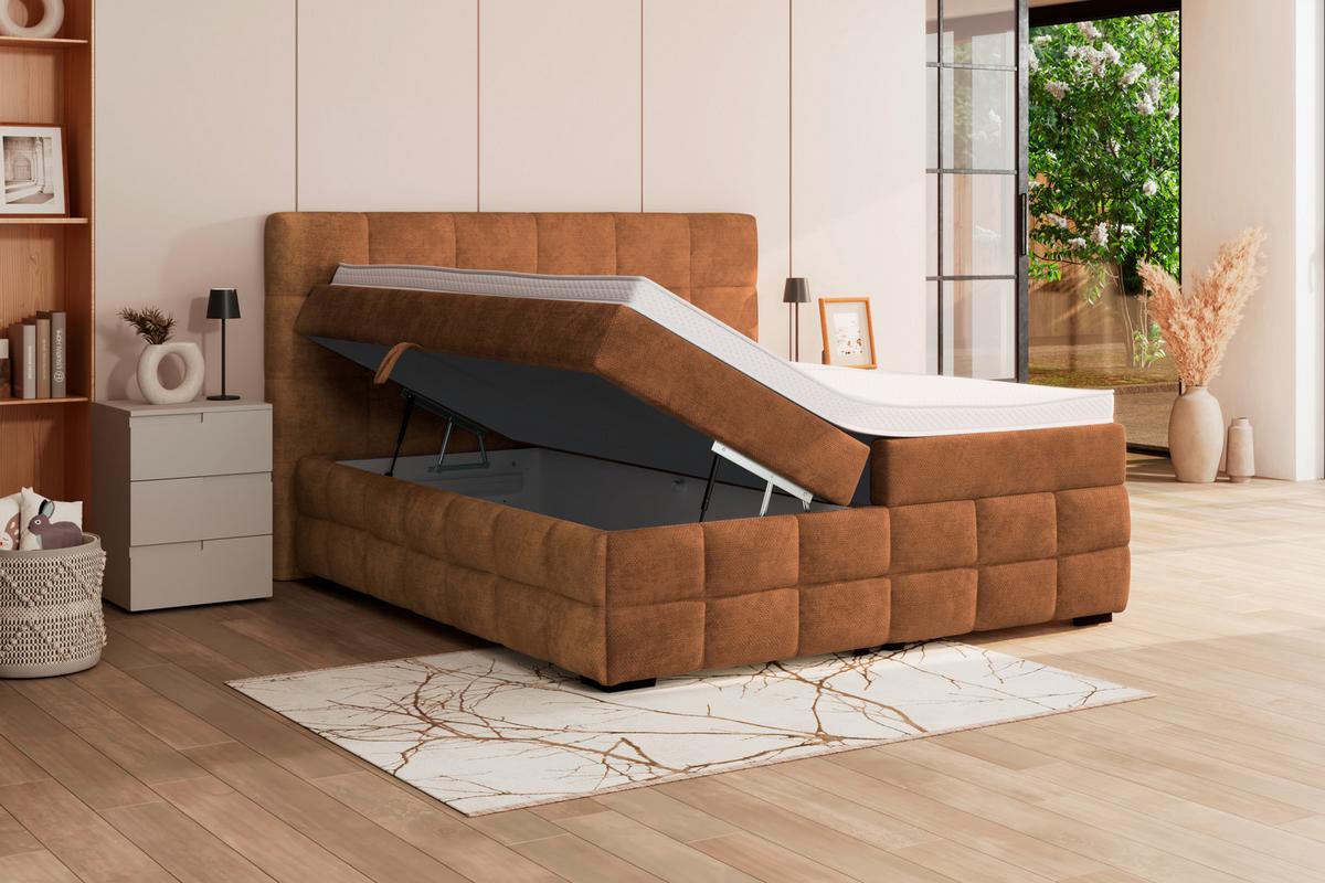 Čalúnená posteľ VEGA 180x200 cm, hrdzavá - čierna/hrdzavá, Trend, drevo/textil (180/200cm)