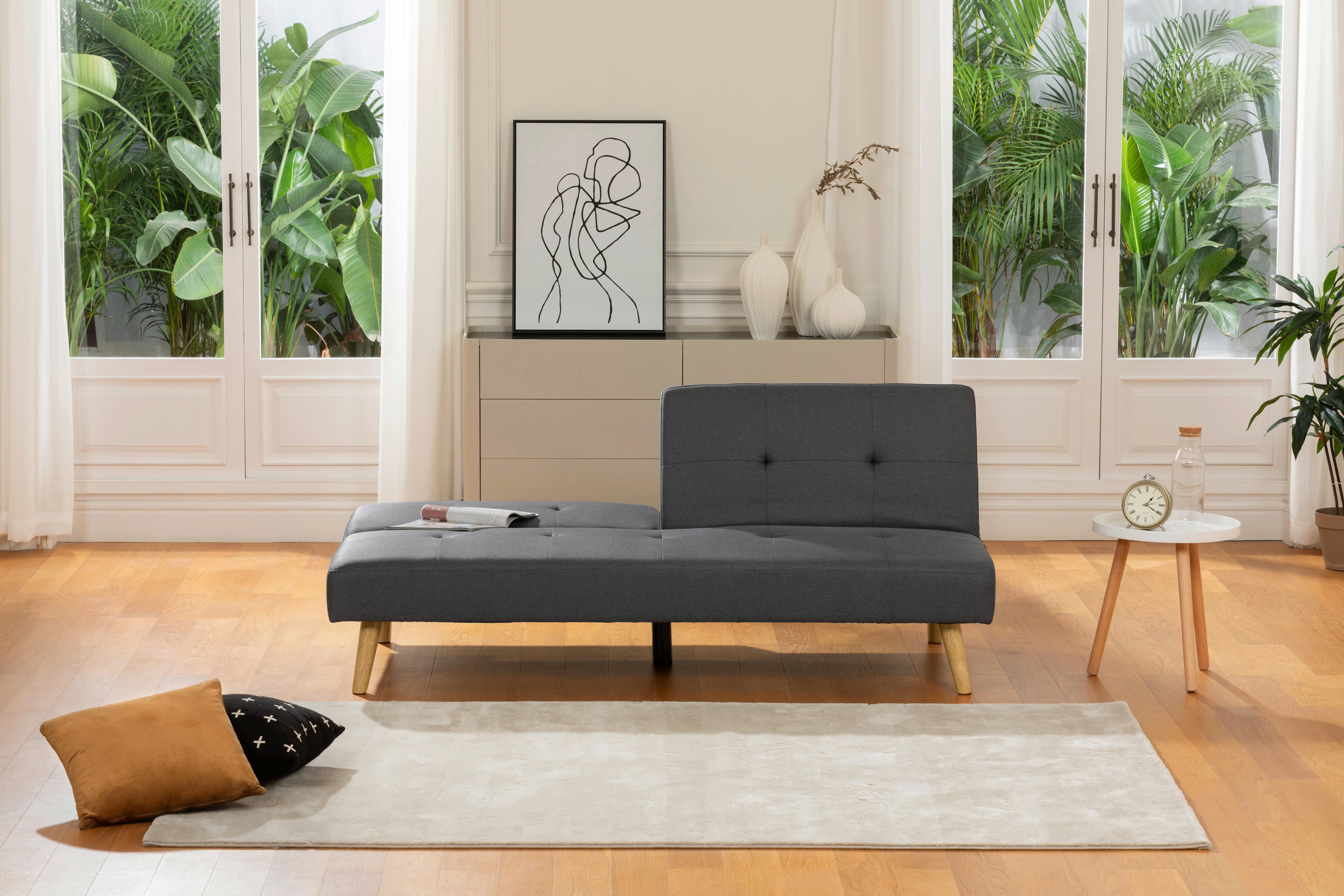 Schlafsofa Volos - Dunkelgrau/Naturfarben, Basics, Textil (178/76/88cm) - MID.YOU
