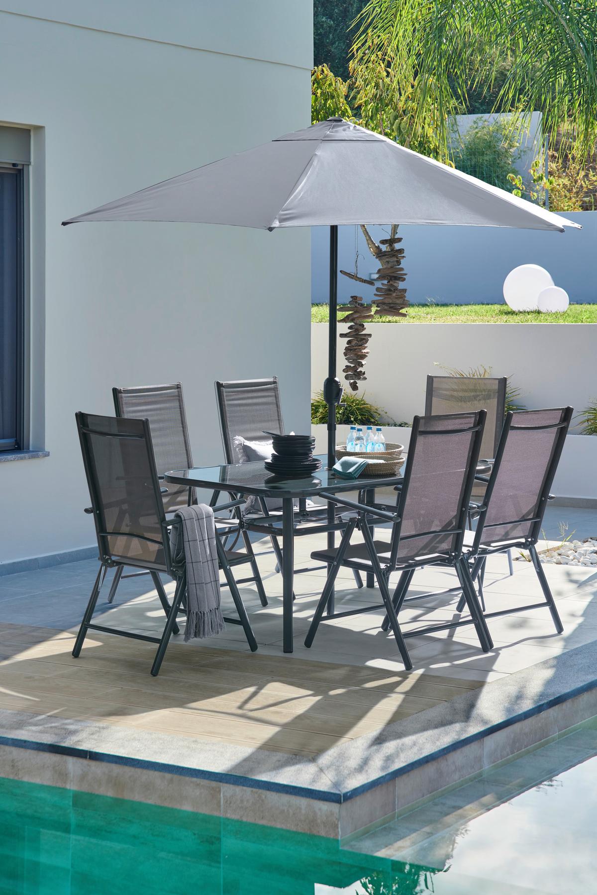 Kerti Étkezőgarnitúra Lisa - antracit/szürke, Modern, Üveg/textil - Luca Bessoni