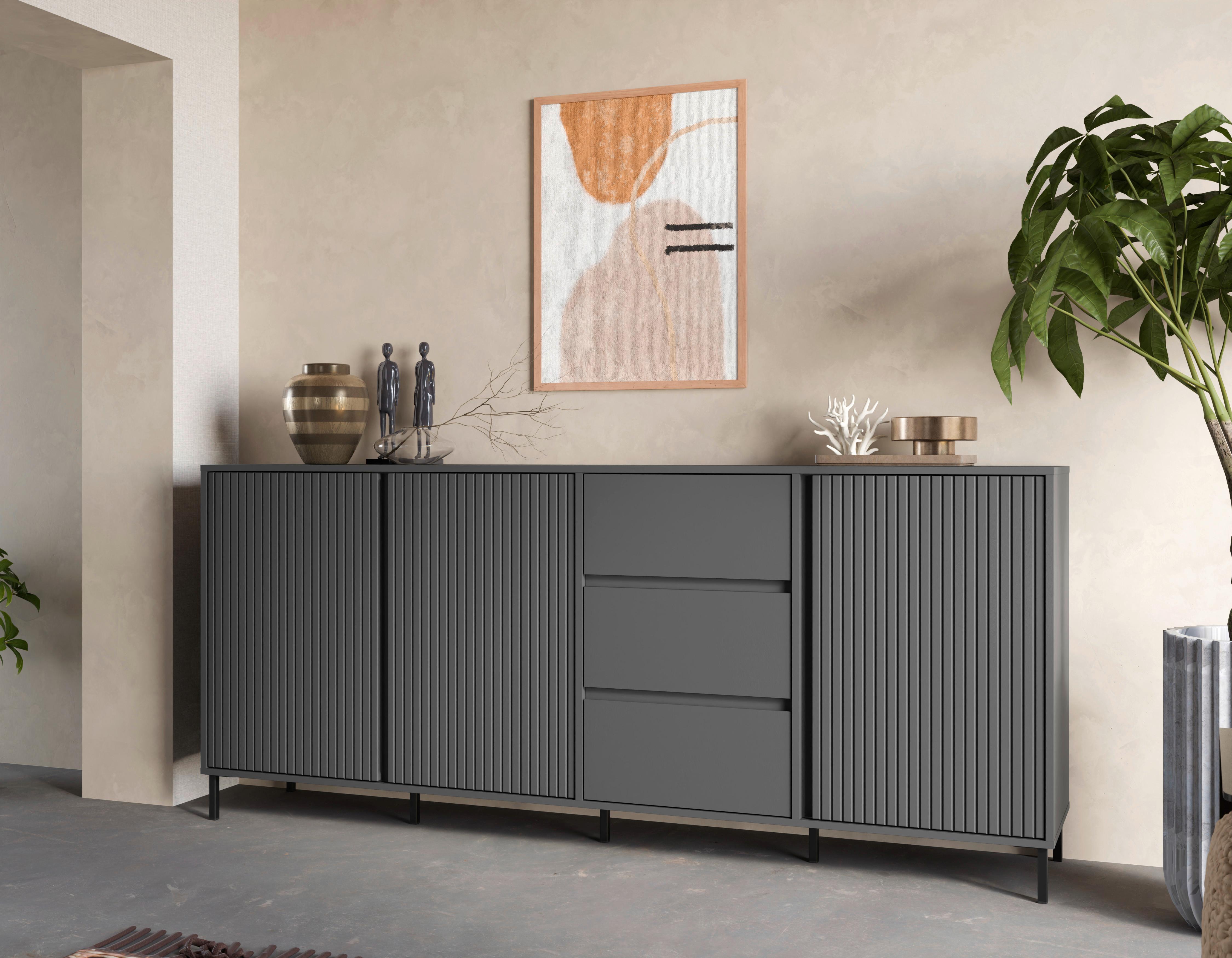 Kommode Avenale Anthrazit B: 212 Cm - Anthrazit/Schwarz, Trend, Holzwerkstoff (212/91,6/40cm)