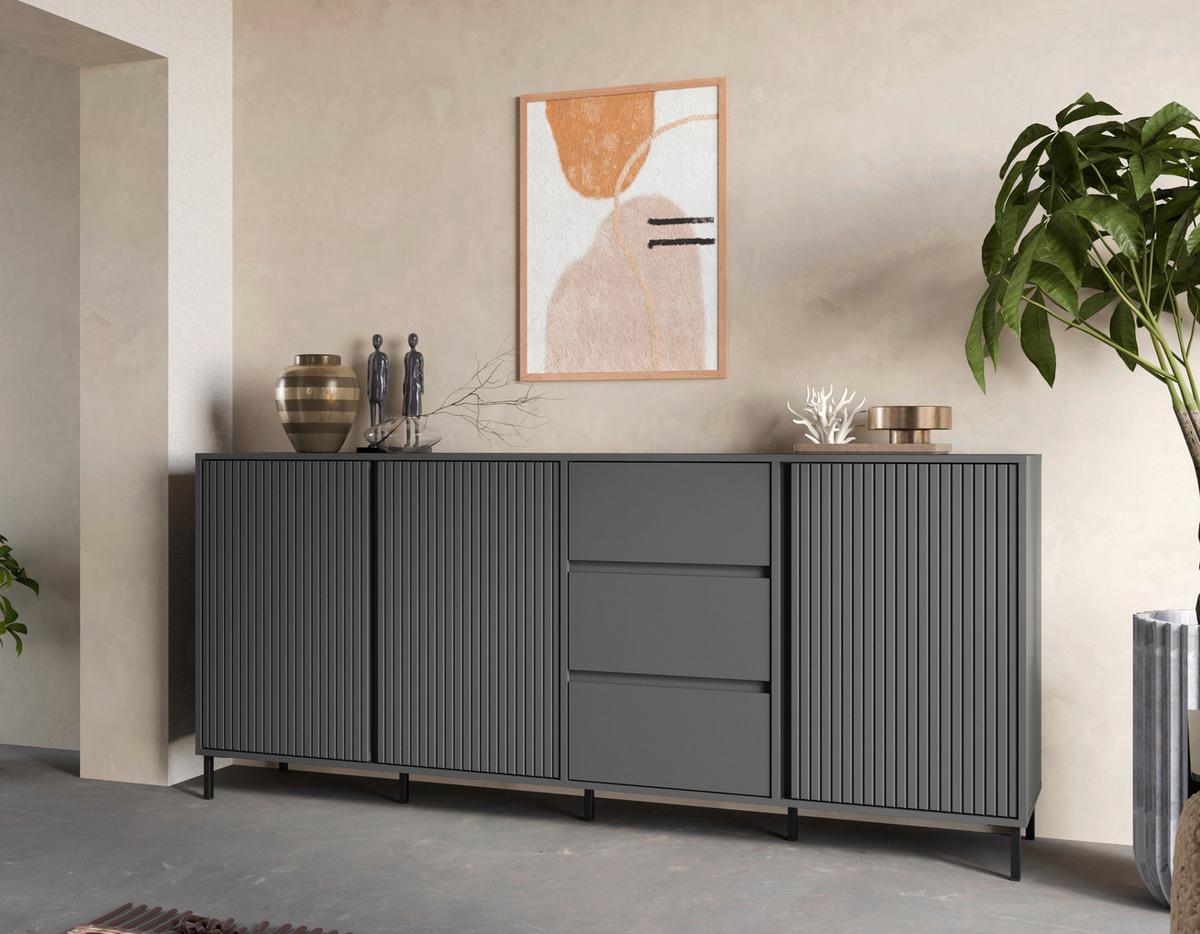 Kommode Avenale Anthrazit B: 212 Cm - Anthrazit/Schwarz, Trend, Holzwerkstoff (212/91,6/40cm)