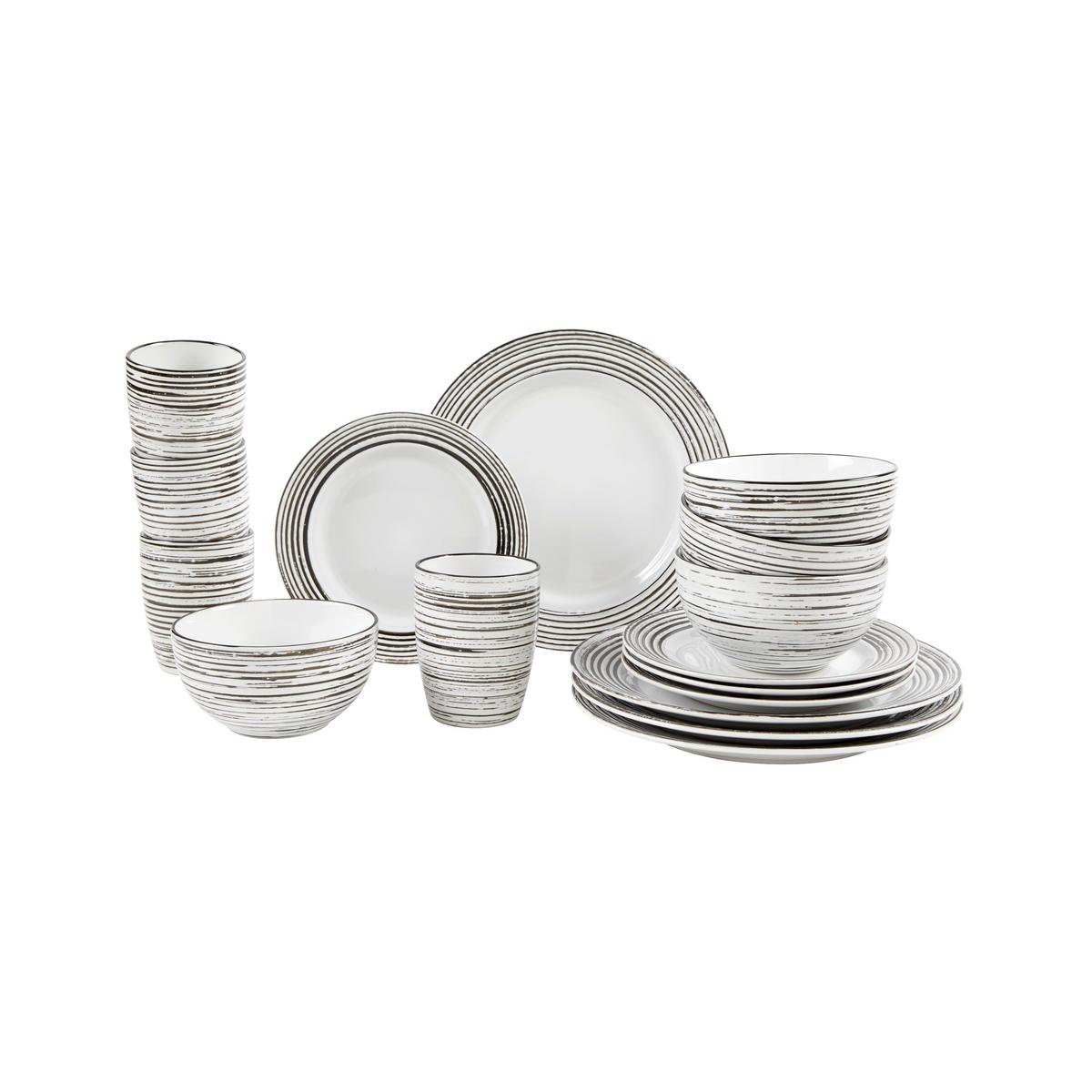 Kombiservice Gomera Keramik 4 Personen Geschirr Set - Schwarz/Weiß, Basics, Keramik - Creatable