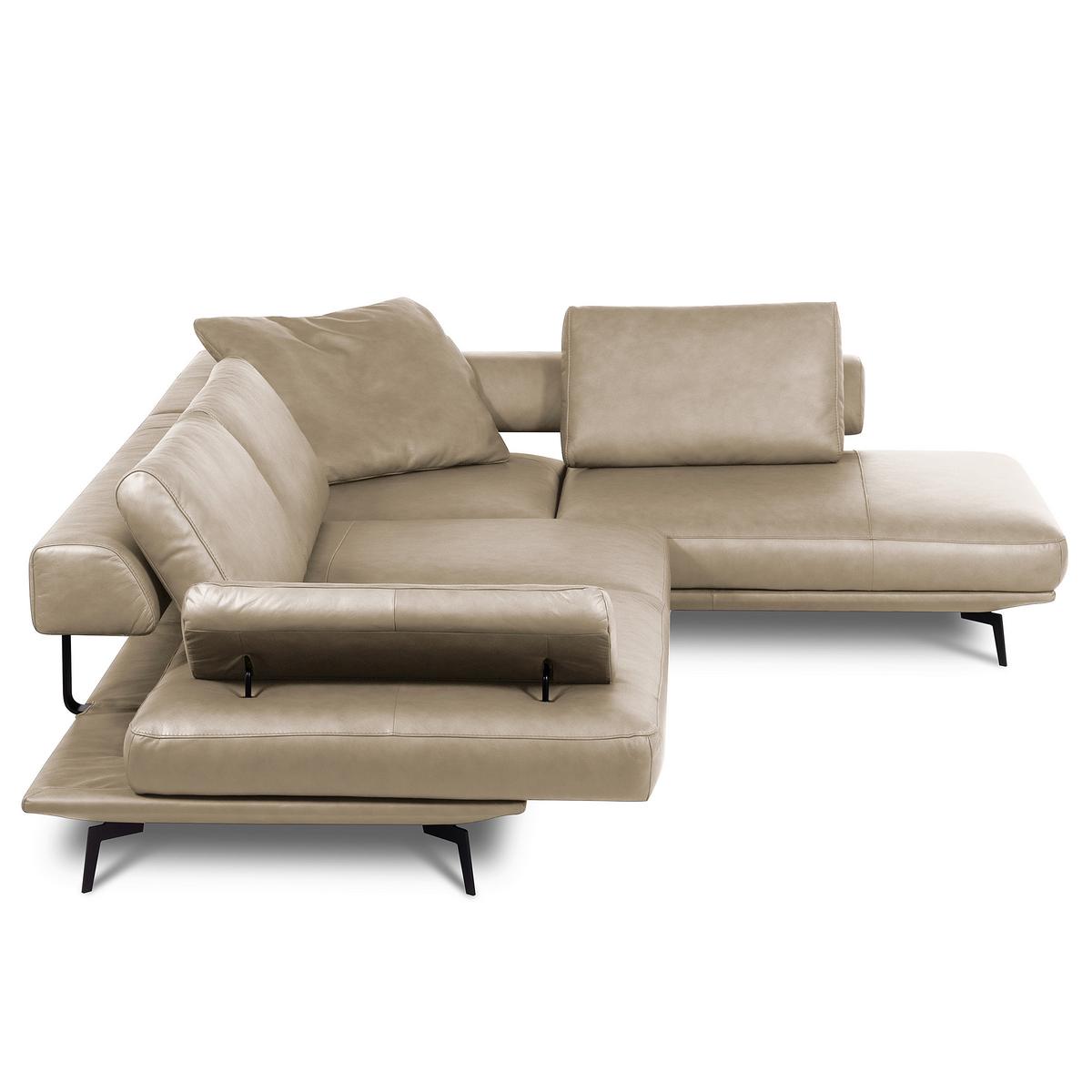 Ecksofa Como Echtleder Creme 306x237 - Creme/Schwarz, Design, Leder (306/237cm) - Livetastic