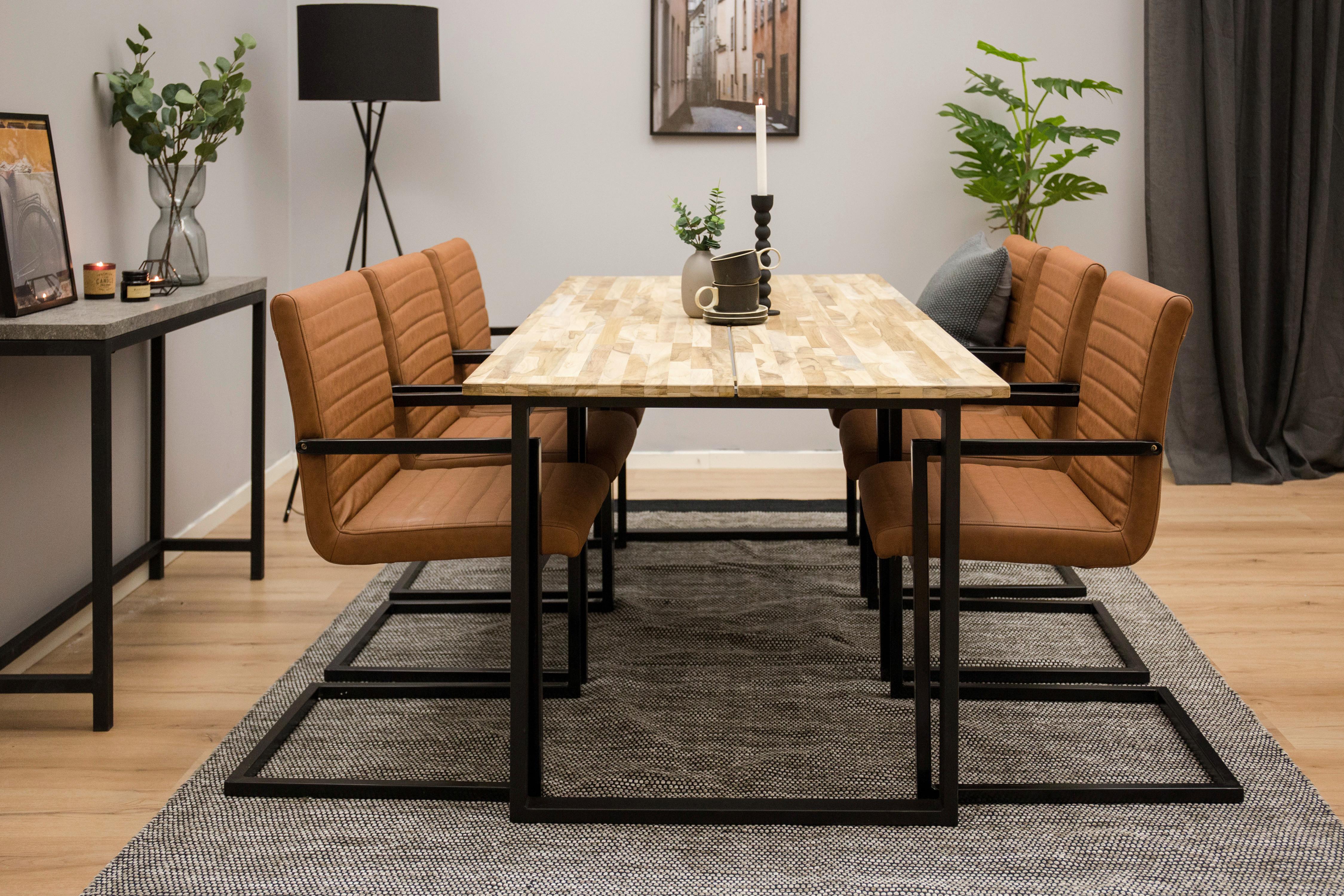 Esstisch Cirebon - Schwarz/Teakfarben, Design, Holz/Metall (200/90/75cm) - Livetastic