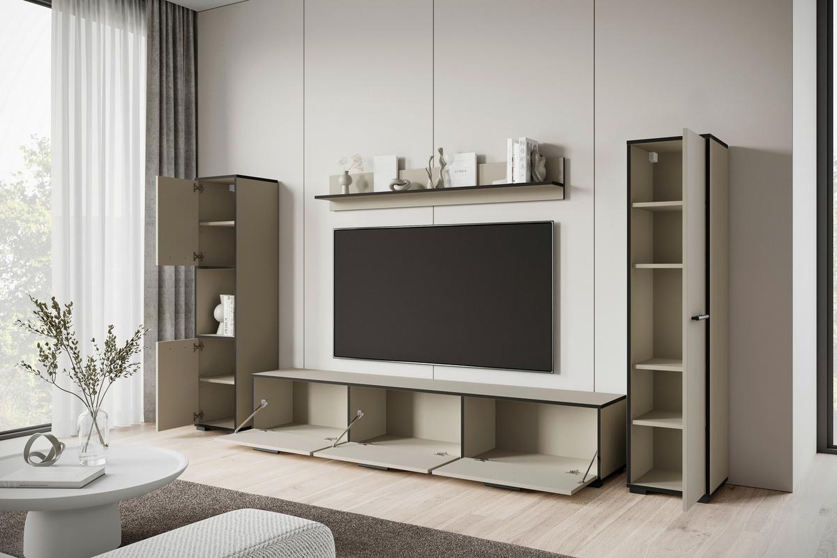 Wohnwand 4 -Teilig. Bogota XL Kaschmir/Graphitfarben - Kaschmir/Schwarz, Basics, Holzwerkstoff (240/130/31cm) - P & B